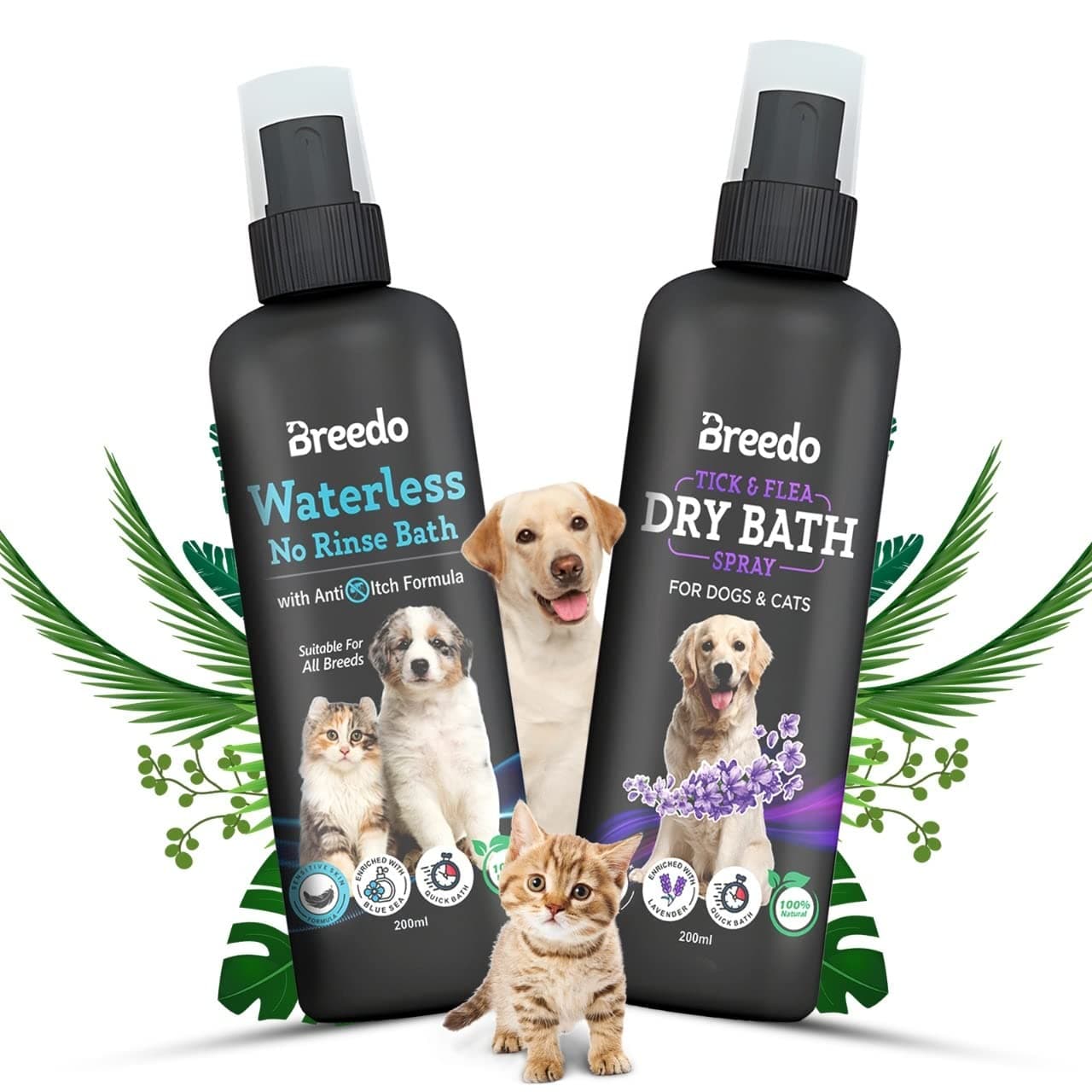 Dog Blue Sea+Lavender Dry Bath Instant Conditioning Waterless Shampoo Spray for Dogs & Puppy Dry/Waterless Dog Shampoo(400 ml)| Maintains Overall Skin Healthy and Nourishing Hair(Combo of 2).