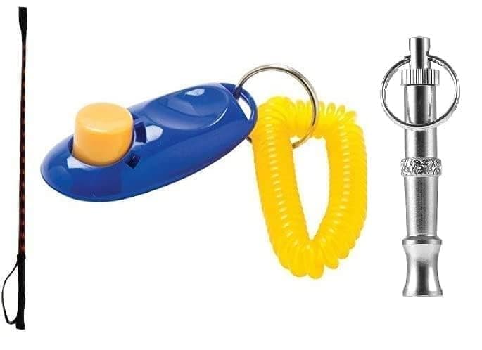 Multi-Functional Dog Training Tool Combo - Clicker, Hunter Stick & Whistle Set for Effective Pet Training (Pack of 3-Color May Vary)