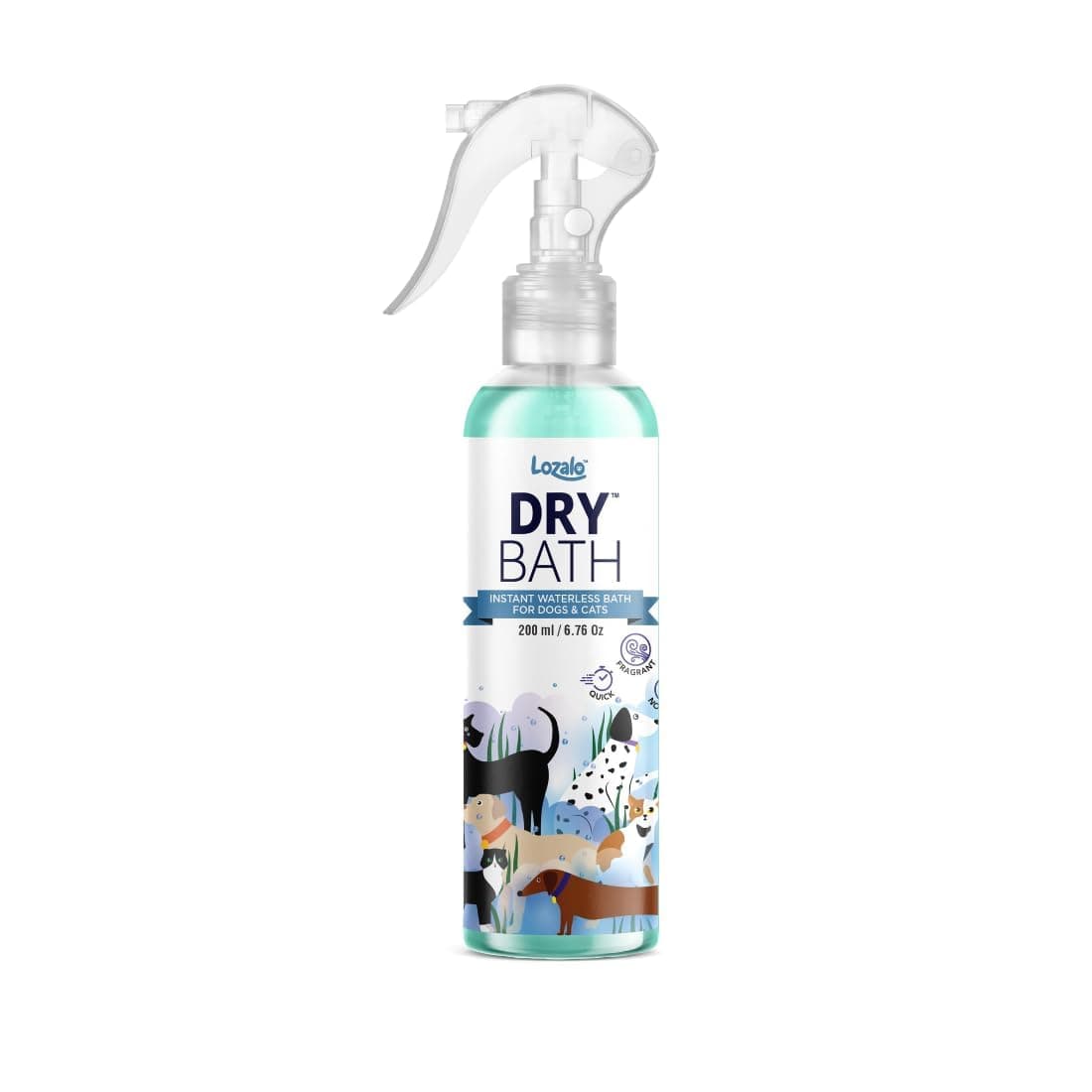 Lozalo Dry Pet Shampoo - 200 Milliliter | Instant Waterless Shampoo for Dogs, Cats & Puppies, Dry Pet Shampoo Spray | Paraben Free, Ph Balanced, Easy to Use, for All Pet Breeds