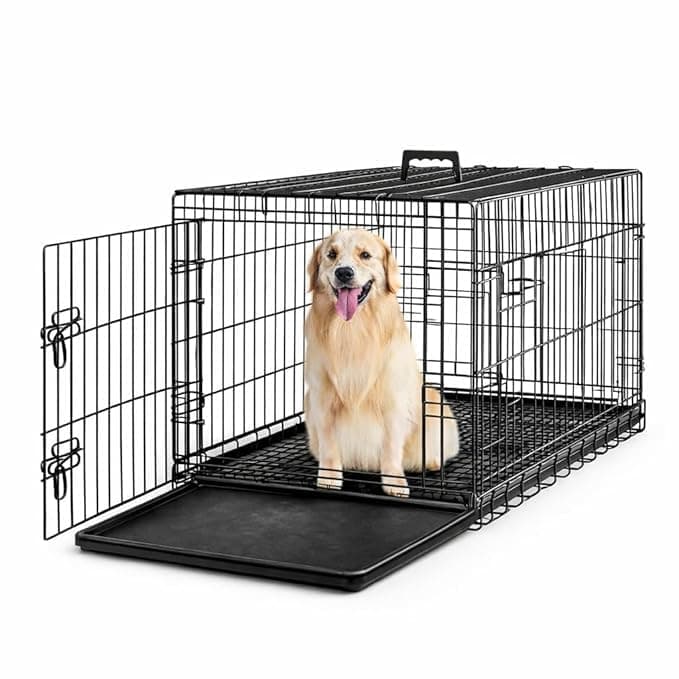 Petziee Foldable & Portable Dog Cage (36 x 24 x 25 in) for Large Dogs | Heavy-Duty Metal Crate, Double Doors & Removable Trays | Made in India