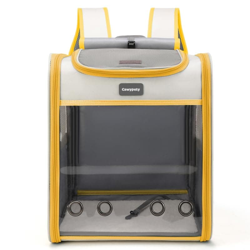 Cawypety Cat Backpack Carrier, Breathable Cat Carrier Large Space Bubble Pet Backpack For Kitty Small Dog Up To 15Lbs, Transparent & Foldable Pet Carrier For Travel Hiking (Yellow And Beige)