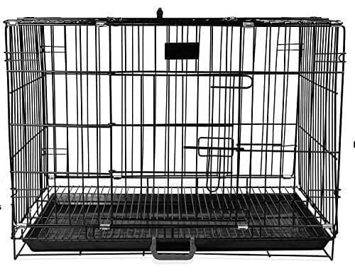 PSK PET MART Black Double Door Folding Metal cage with Removable Tray and paw Protector for Dogs,Cats and Rabbit (24 inch)