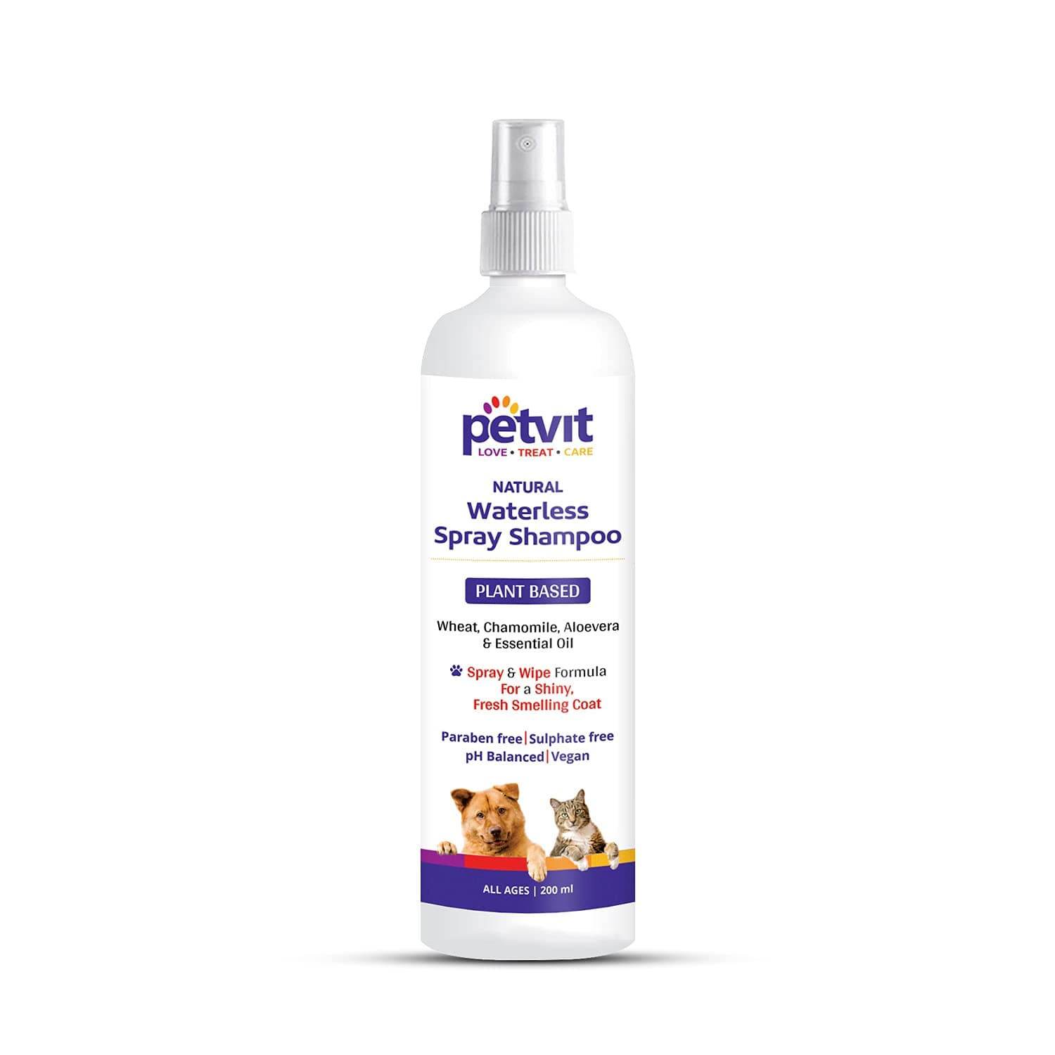 Petvit Dry Dog Shampoo | Waterless Shampoo for Dogs- Natural Ingredients Nourishing Formula Sensitive Skin Safe | Ideal for All Breeds | Easy Application | 200ml |