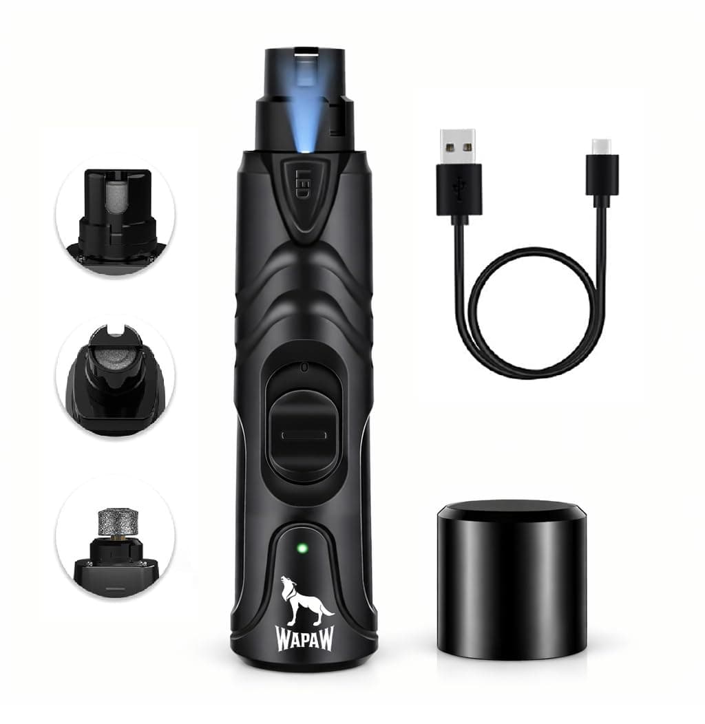 Professional Dog Nail Grinder with LED Light, 2-Speed Electric Pet Nail Trimmer, Low Noise Rechargeable Nail Clipper for Small, Medium & Large Dogs and Cats (Pet Nail Grinder)