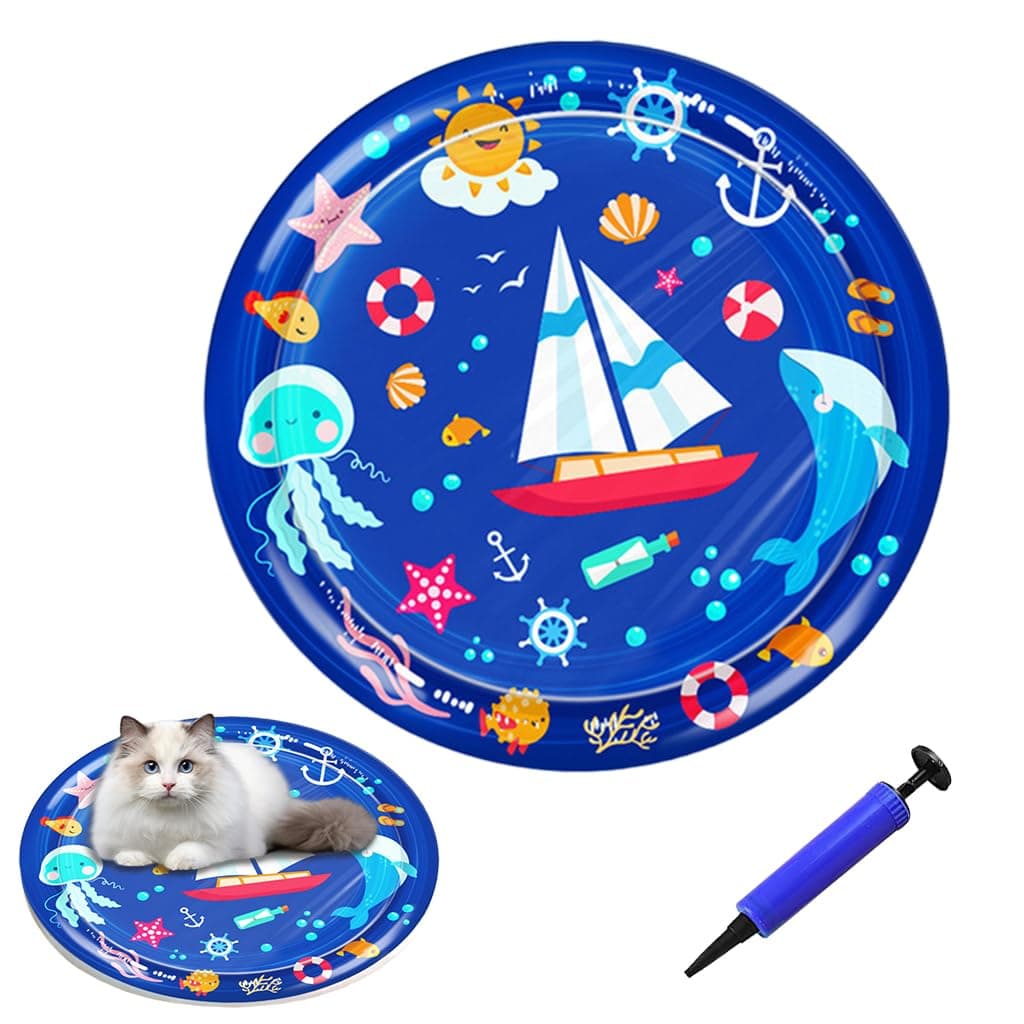 Qpets® Inflatable Pet Summer Cooling Pad,Thicken PVC Cooling Pad with Manual Air Pump,Cartoon Pet Water Chill Mat
