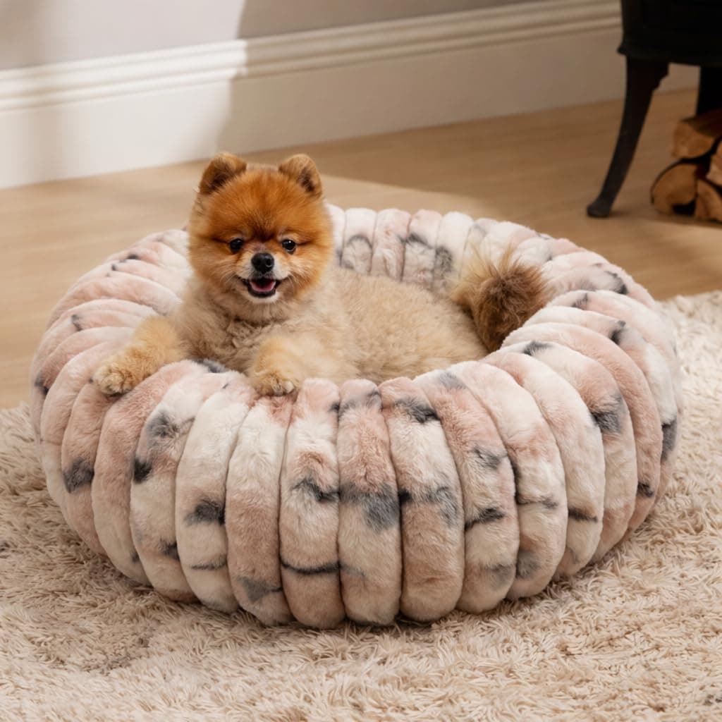 ZEXSAZONE Donut Pet Bed for Cats & Puppies Small Dogs | Soft Plush Cozy Calming Bed with Raised Rim Support | Summer Cooling Both Sides Usable 2-in-1 Reversible | Washable | Size - Extra-Small