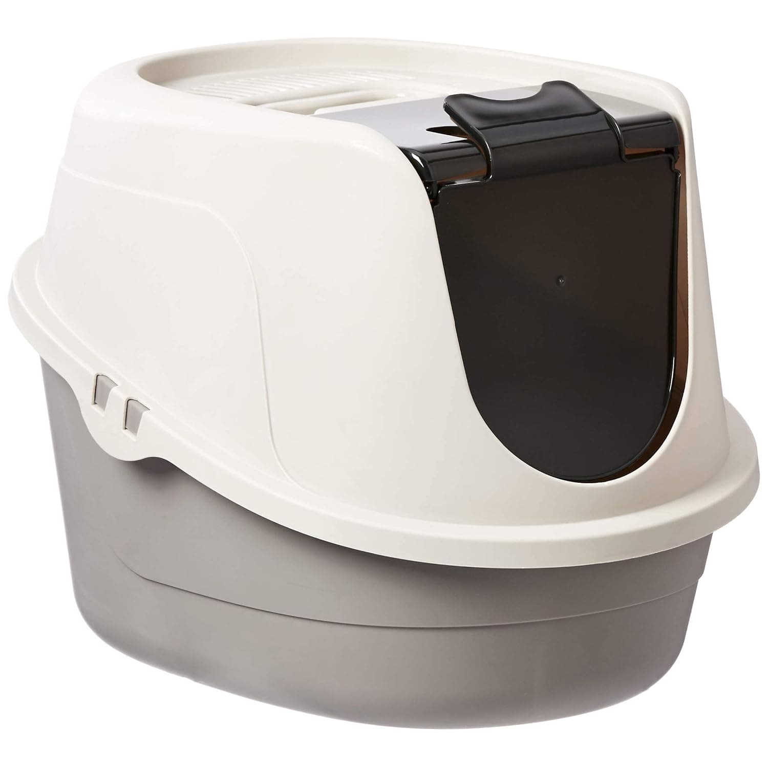 amazon basics No-Mess Enclosed Hooded Cat Litter Box, Standard, Multicolor, 21L inch x 16W inch x 15H inch (53Lx41Bx38H Cm)