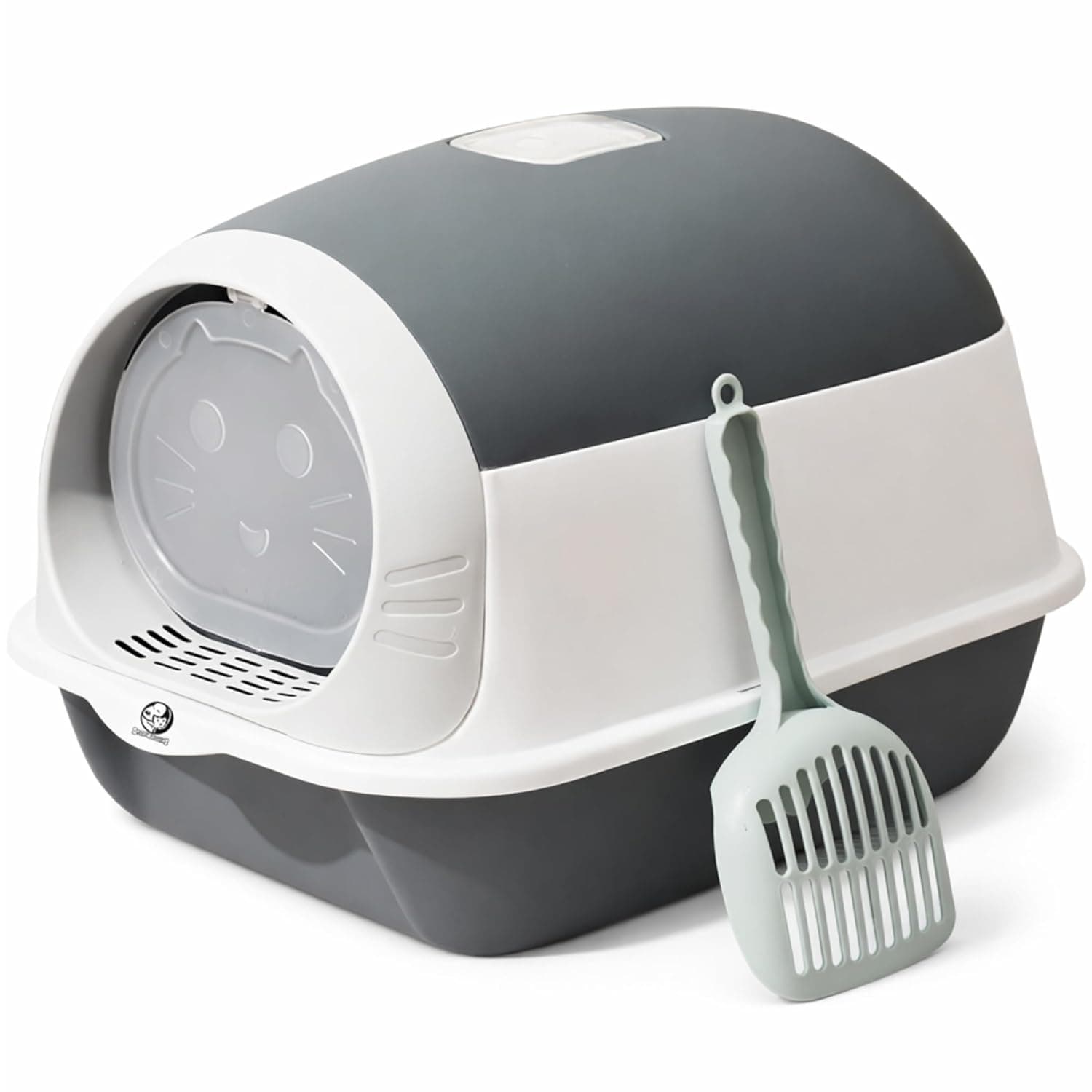 Foodie Puppies Cat Litter Tray Box Closed Toilet Box with Scooper - (Groove Tray, Grey) (49 x 35 x 36 cm) for Cat Pee and Potty Training, Large Space & Easy to Clean, Safe Hooded Litter Box Stylish