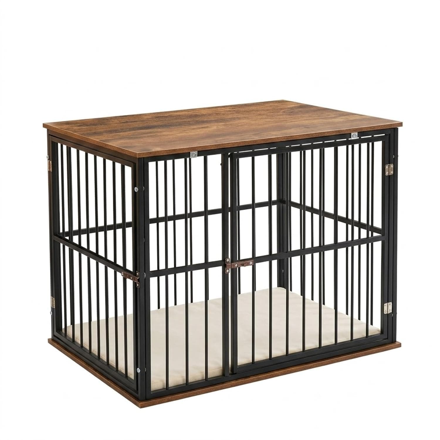 Cature Wooden Dog Crate Furniture with Metal Frame | Heavy Duty Indoor Pet Kennel with Table Top | Decorative Dog Cage End Table for Small and Medium Sized Dogs (25x18.5x22.8 inches)