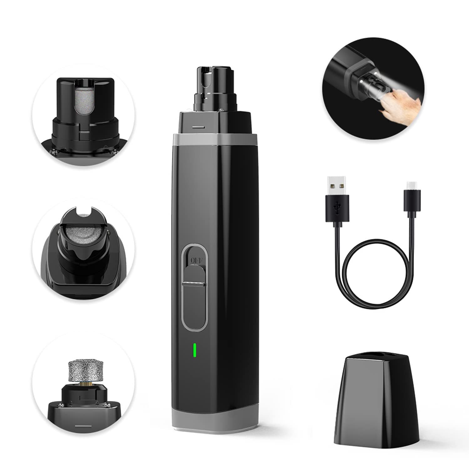 Qpets® Professional Electric Dog Nail Grinder with 2 LED Light, Dog Nail Trimmer for Cat Dog, Low Noise Pet Nail Trimmer Pet Nail Grinder, Dog Nail Clipper