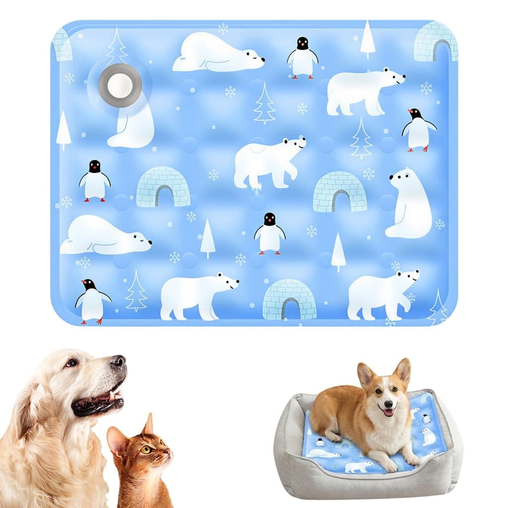 Qpets® Pet Cooling Mat for Dogs & Cats, Self-Cooling Gel Mat Pet Cooling Pad for Hot Summer, Portable & Washable Heat Relief Pad (for up to 10kg with a Body Length of 50cm)