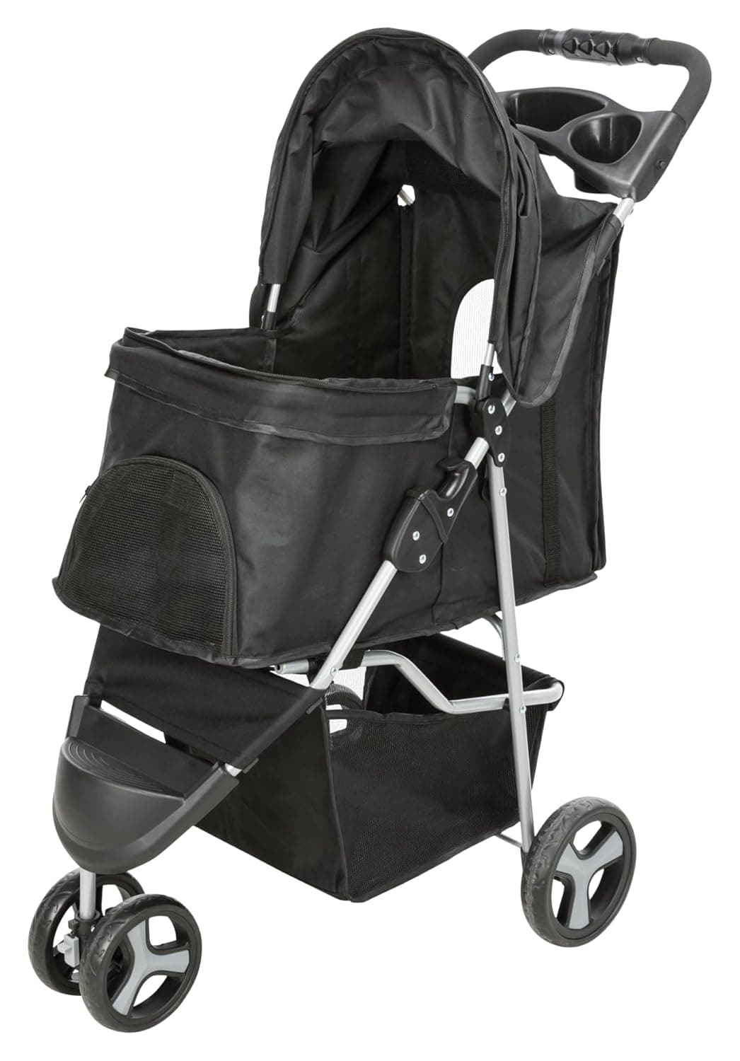 Trixie Buggy for Dogs, Pet Stroller, Comfortable, Ideal for Old, Sick, Timid Dogs & Cats, Convenient Access, Safety Features, Cup Holder & Storage Basket, 80 x 47 x 100 cm,11 kg (Black)