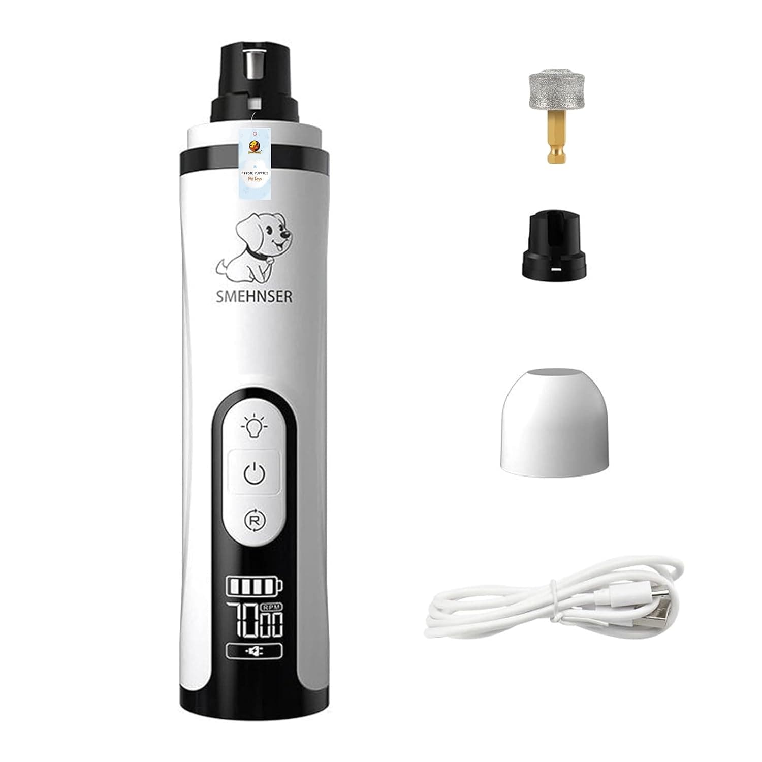 Foodie Puppies Professional Rechargeable Pet Nail Grinder for Dogs & Cats with LED Light & LCD Display, 3 Speed Modes, Low Noise, USB Charging Electric Nail Trimmer for Safe & Easy Grooming at Home