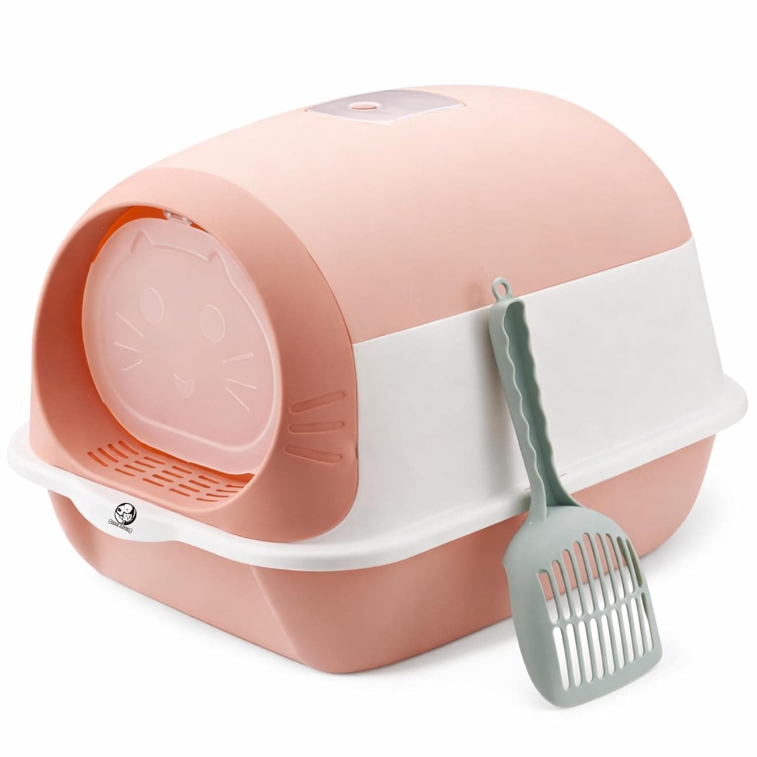 Foodie Puppies Cat Litter Tray Box Closed Toilet Box with Scooper - (Groove Tray, Peach) (49 x 35 x 36 cm) for Cat Pee and Potty Training, Large Space & Easy to Clean, Safe Hooded Litter Box Stylish