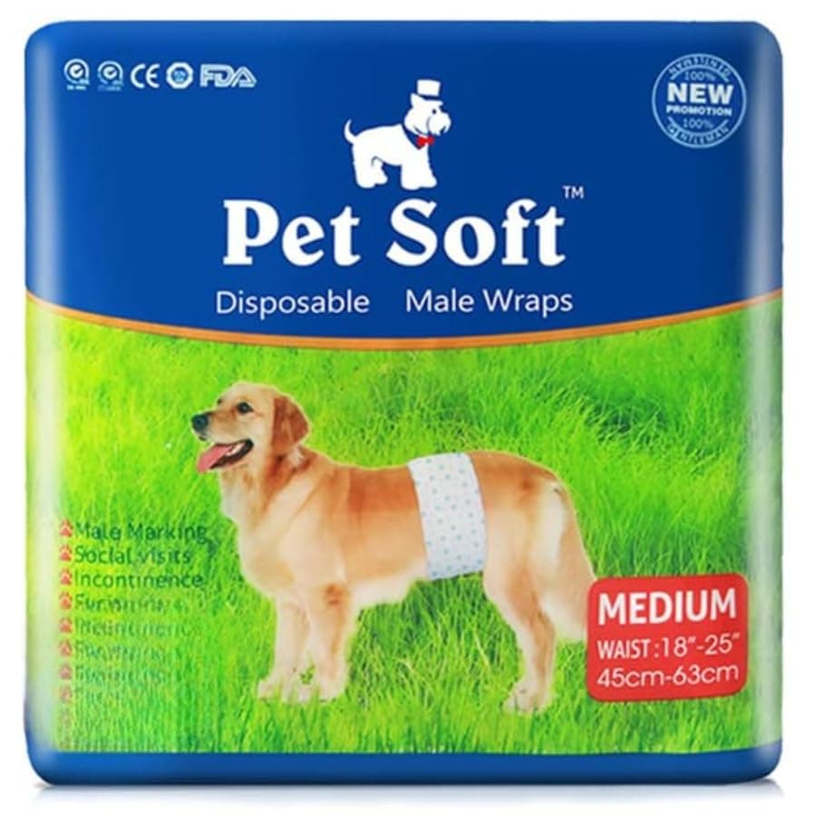 Dog Trust Disposable Male Dog Wraps - Dog Diapers for Male Dogs, Puppy Diapers 30pcs Medium
