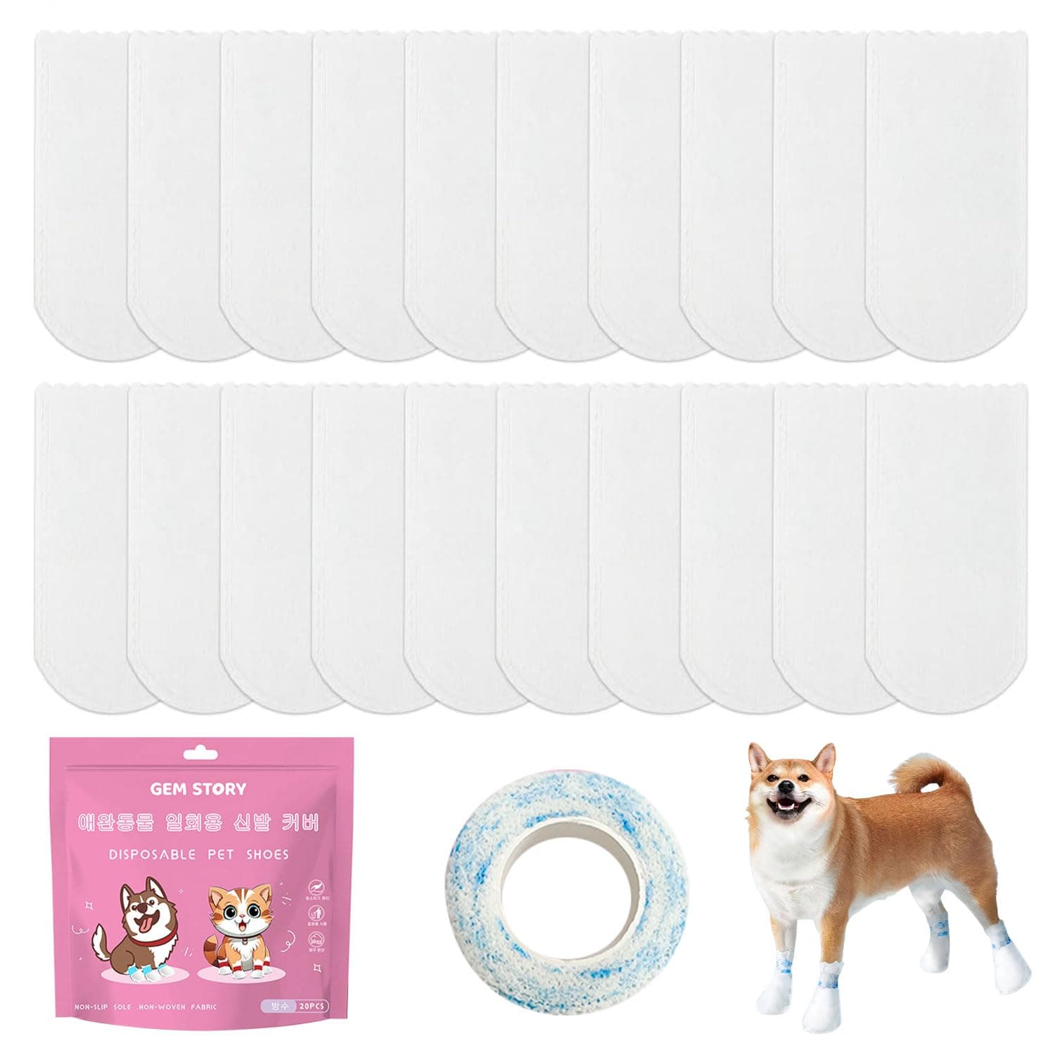 TecoKart® 20Pcs Dog Shoes, Non-Woven Breathable Dog Boots with Self-Adhesive Bandage, Durable Shoes for Dogs for Outdoor & Indoor Walking, M (for 15-35KG Dogs)