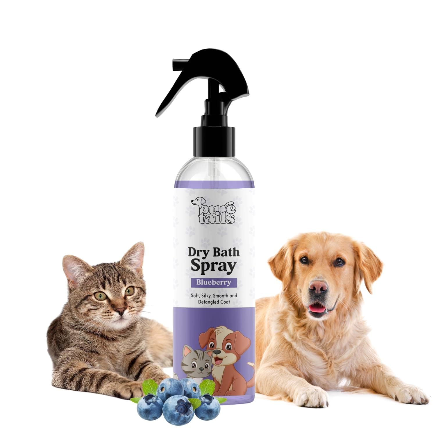 Blueberry Dry Bath Spray for Dogs and Cats, Waterless Pet Shampoo, Tear-Free Formula with All-Day Freshness, Non-Sticky Moisturizing Spray, 200 ml