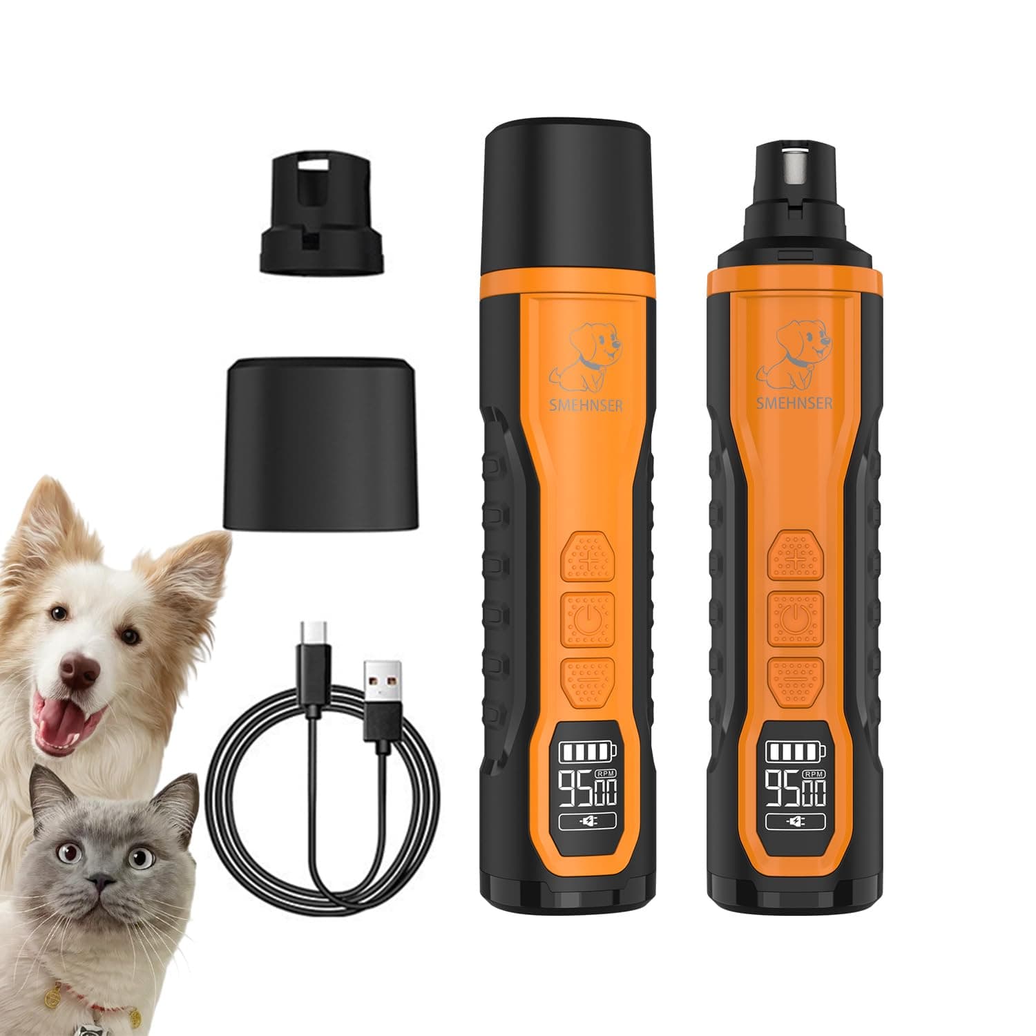Dog Nail Grinder, Electric Dog Nail Trimmer,5-Speed Paws Grooming & Smoothing,2 LED Lights & 2000mAh Battery, Suitable for Large, Medium,Small Dogs and Cats