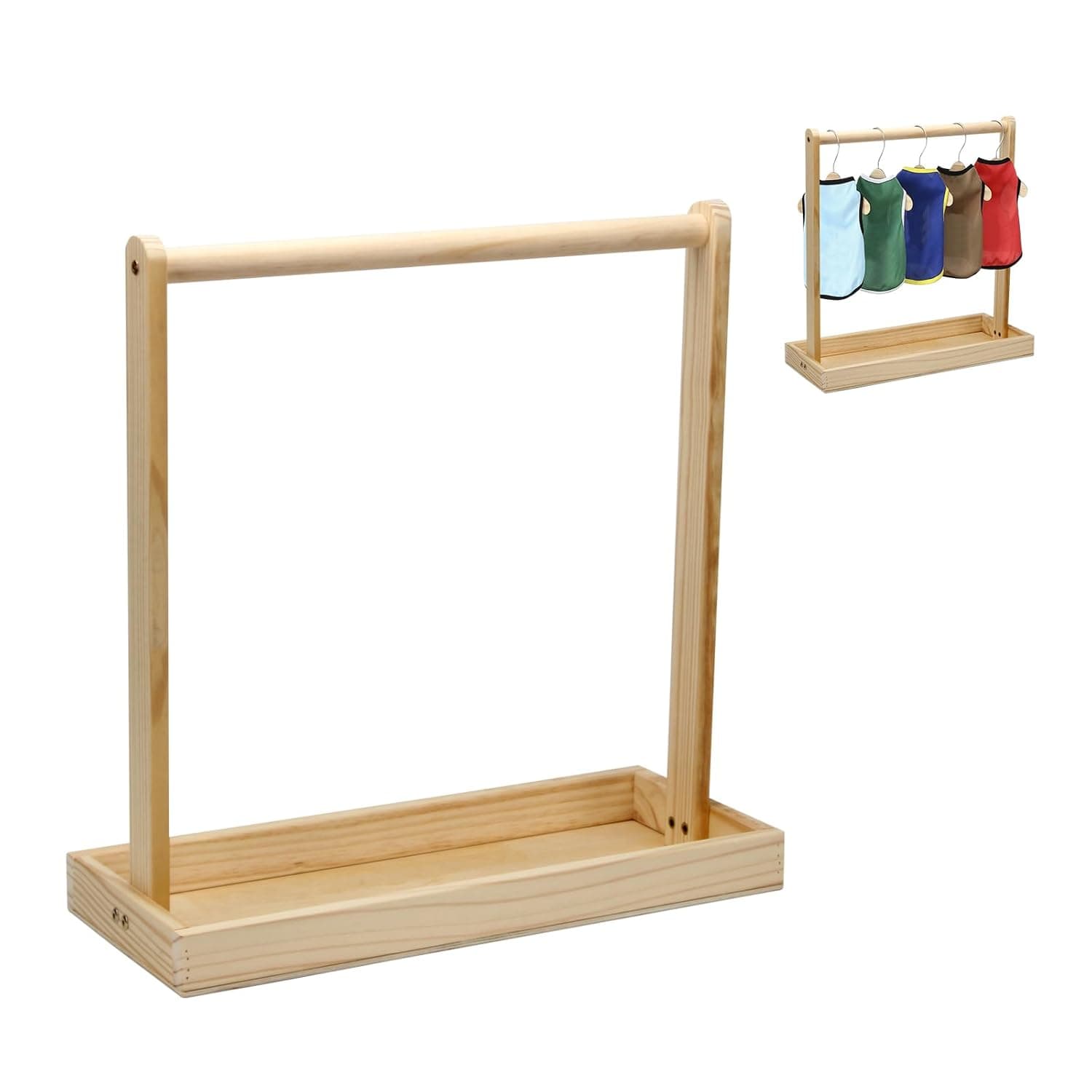 Wooden Baby Clothing Rack for Toddler, Baby Shower Crate Closet, Baby Storage Crate with Hangers, Pets Clothes Rack with Storage Box & Hanging Rod for Dogs Cats, Newborn Gifts Basket for Boys Girls