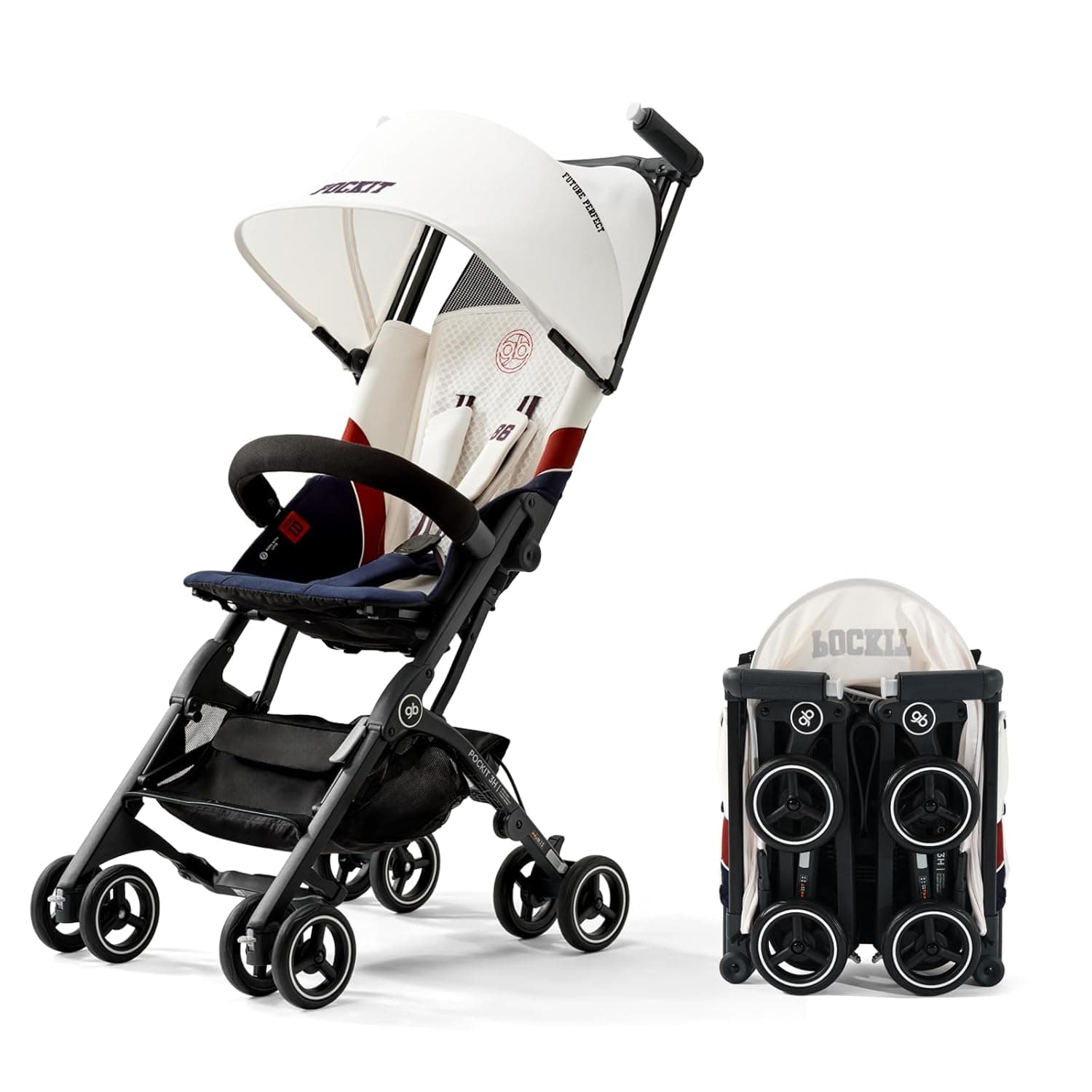 gb Pockit+ All-Terrain, Ultra Compact Lightweight Baby pockit Travel Stroller for Babies & Toddlers, Carry-On Flight Luggage Compliant, White&Blue