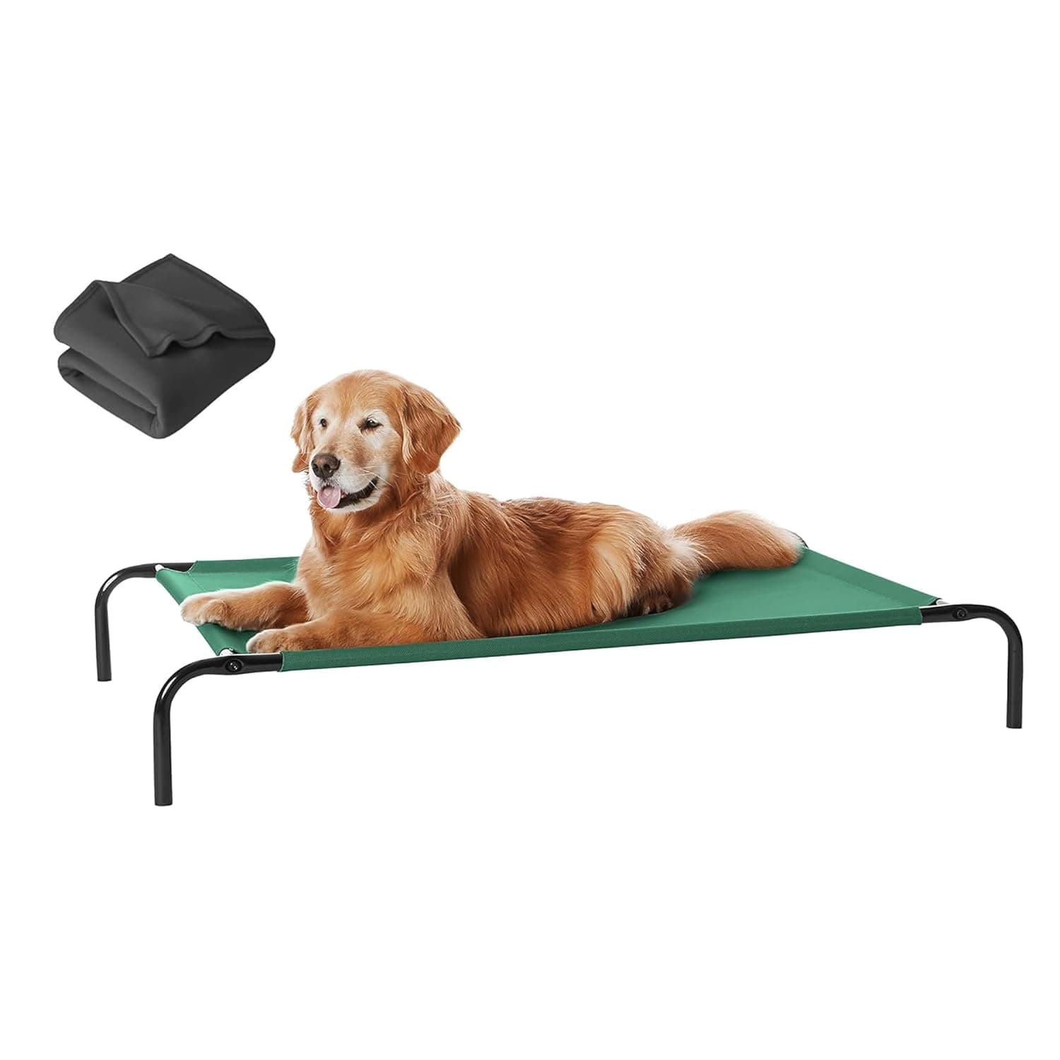 PETSAPIENS Elevated Dog Bed Large Size with Blanket (51 x 31 x 8 inches) I Made in India I Skid-Resistant Feet, Breathable and Waterpoof Mesh I Dog Bed for Large Breeds I Green