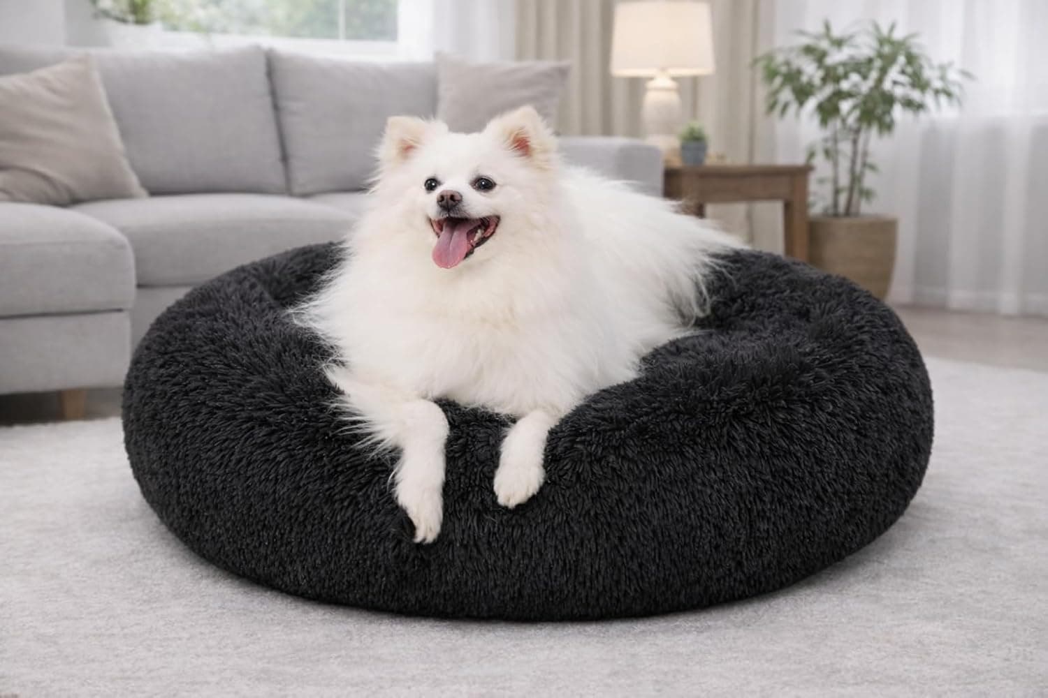 ZEXSAZONE 2-in-1 Reversible Summer Cooling Donut Pet Bed for Cats & Puppies | Ultra Soft Washable Round Bed for Persian Cat, Shih Tzu & Small Dogs | Black | Small Pets