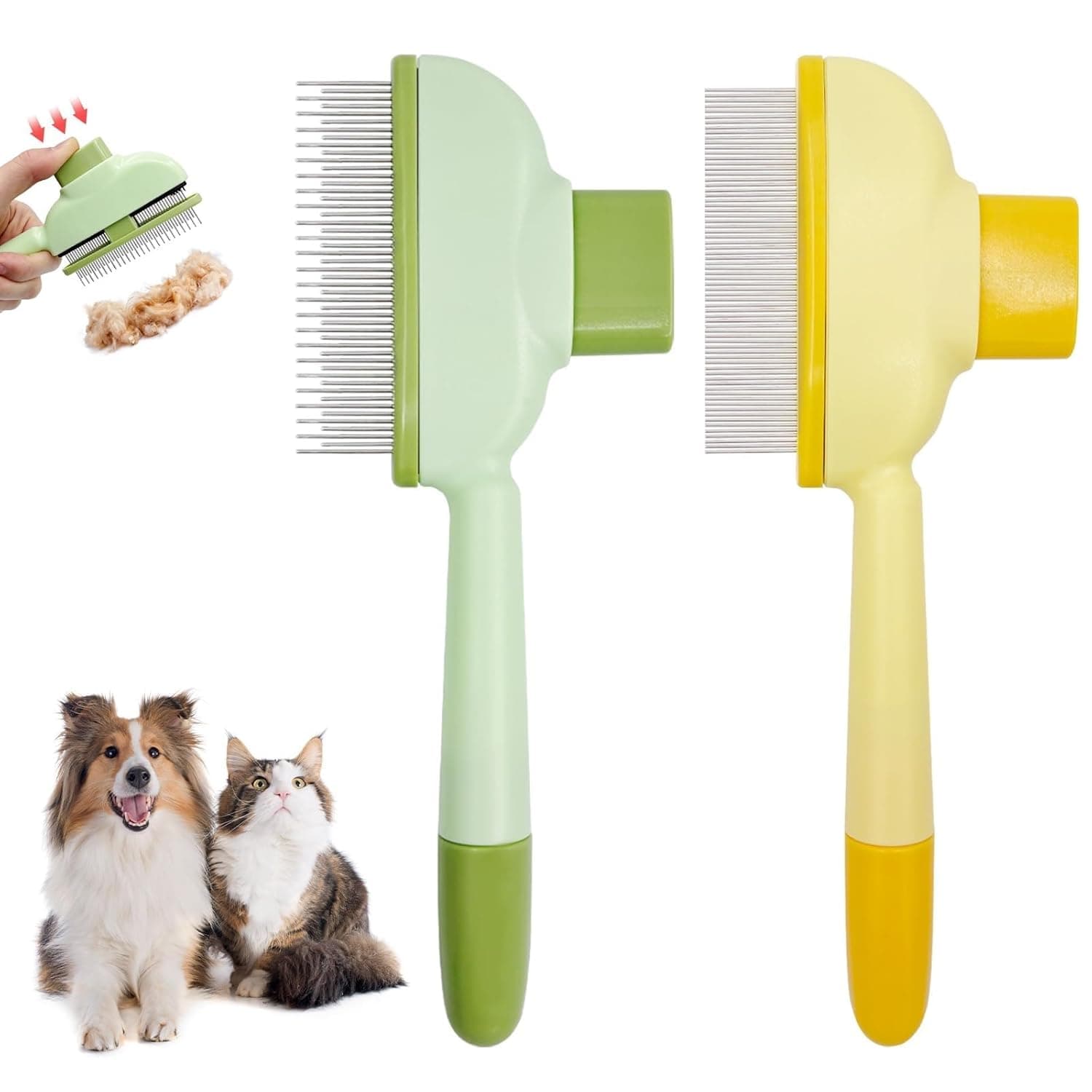 Xfopz Flea Comb for Cats Dogs Brush for Shedding Pet Hair Removal Comb with Long & Short Stainless Steel Teeth for Deshedding