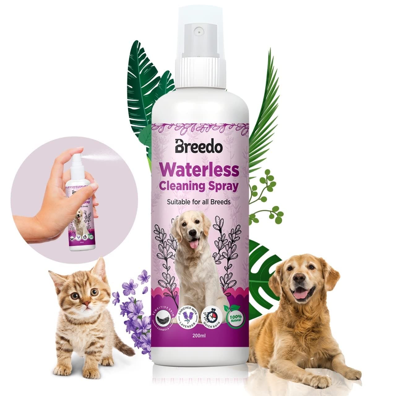 Levander and Essential Oil Conditioning Waterless Shampoo Spray for Dogs & Puppy Dry/Waterless Dog Shampoo(200 ml)| Maintains Overall Skin Health, Nourishing Hair and Shiny Body