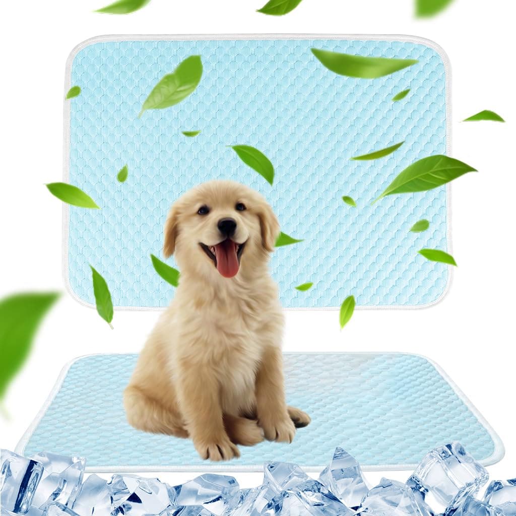 Qpets® Cooling Mat for Dogs, 70x50cm Dog Bed Cooling Pad for Summer Heat Relief Easy to Clean & Machine Washable Non-Slip Pet Mat for Indoor Use, Crate, Car Supports up to 70lbs (Blue)