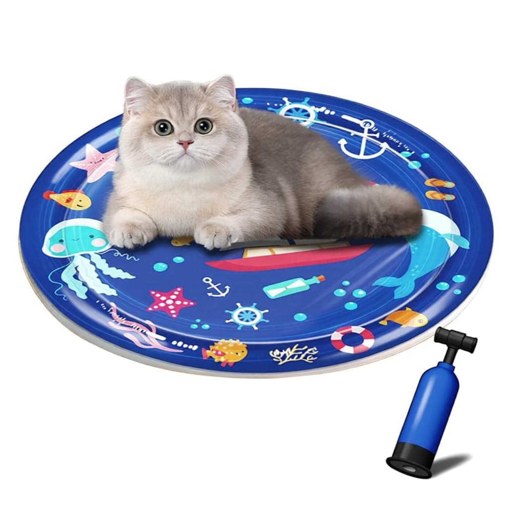 Qpets® Inflatable Pet Cooling Water Pad, Cartoon Mat for Dogs Cats, Summer Self-Cooling Relief Bed with Water Fill, Non-Toxic, Manual Air Pump Included (25.5in)