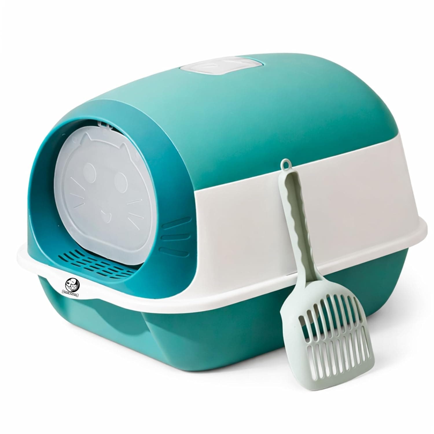 Foodie Puppies Cat Litter Tray Box Closed Toilet Box with Scoper - (Groove Tray, Green) (49 x 35 x 36 cm) for Cat Pee & Potty Training, Large Space & Easy to Clean, Safe Environment Hooded Litter Box