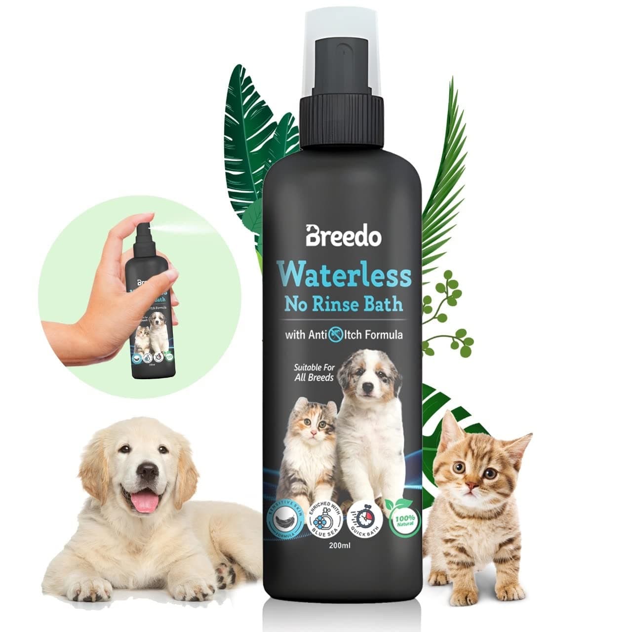 Blue Sea Dry Bath Instant Conditioning Waterless Shampoo Spray for Dogs & Puppy Dry/Waterless Dog Shampoo(200 ml)| Maintains Overall Skin Health,Shiny Body and Nourishing Hair