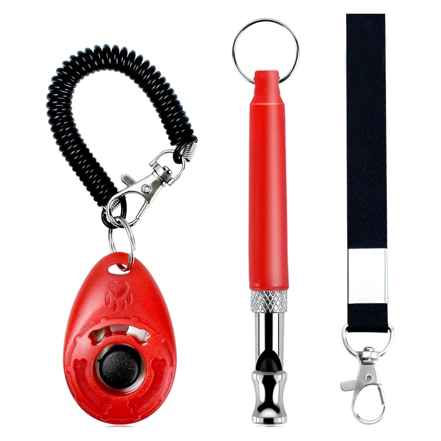 RvPaws Pet Training Kit Pack of Ultrasonic High Pitch Frequency Whistle with Training Clicker and Bark Control Lanyard Training Kit Ideal for Dogs and Puppies (Multicolor)