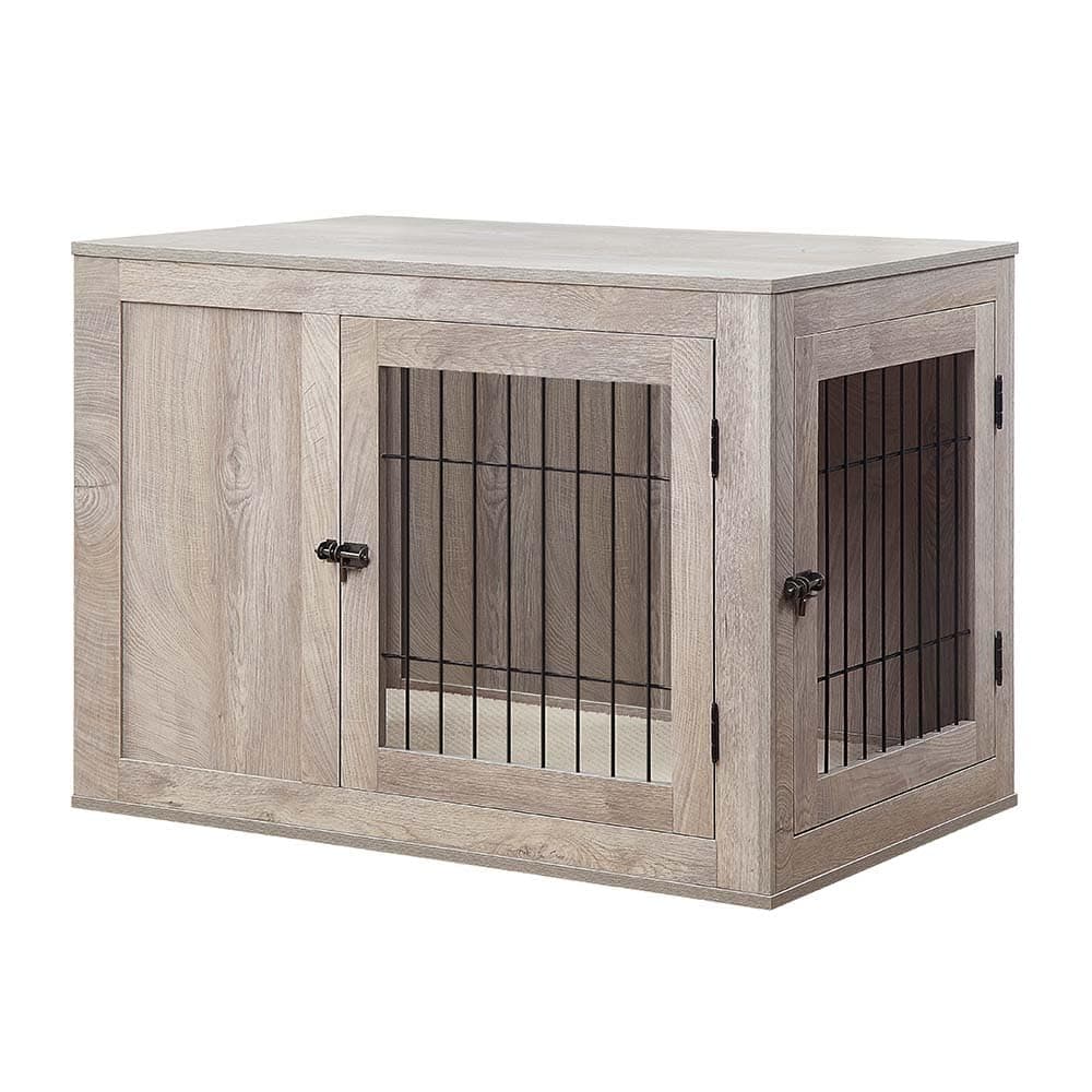 unipaws Furniture Style Dog Crate End Table with Cushion, Wooden Wire Pet Kennels with Double Doors, Medium Dog House Indoor Use
