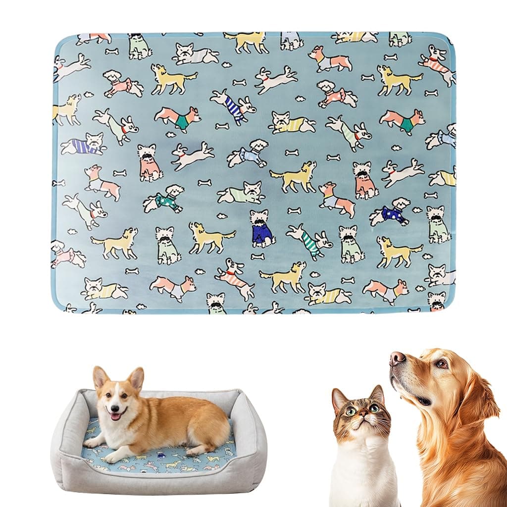 Qpets® Self-Cooling Pad for Dogs & Cats, Pressure Activated, No Water Needed Large Waterproof Mat for Heat Stroke Prevention for Stay Cool Indoor & Outdoor (90 * 65cm)