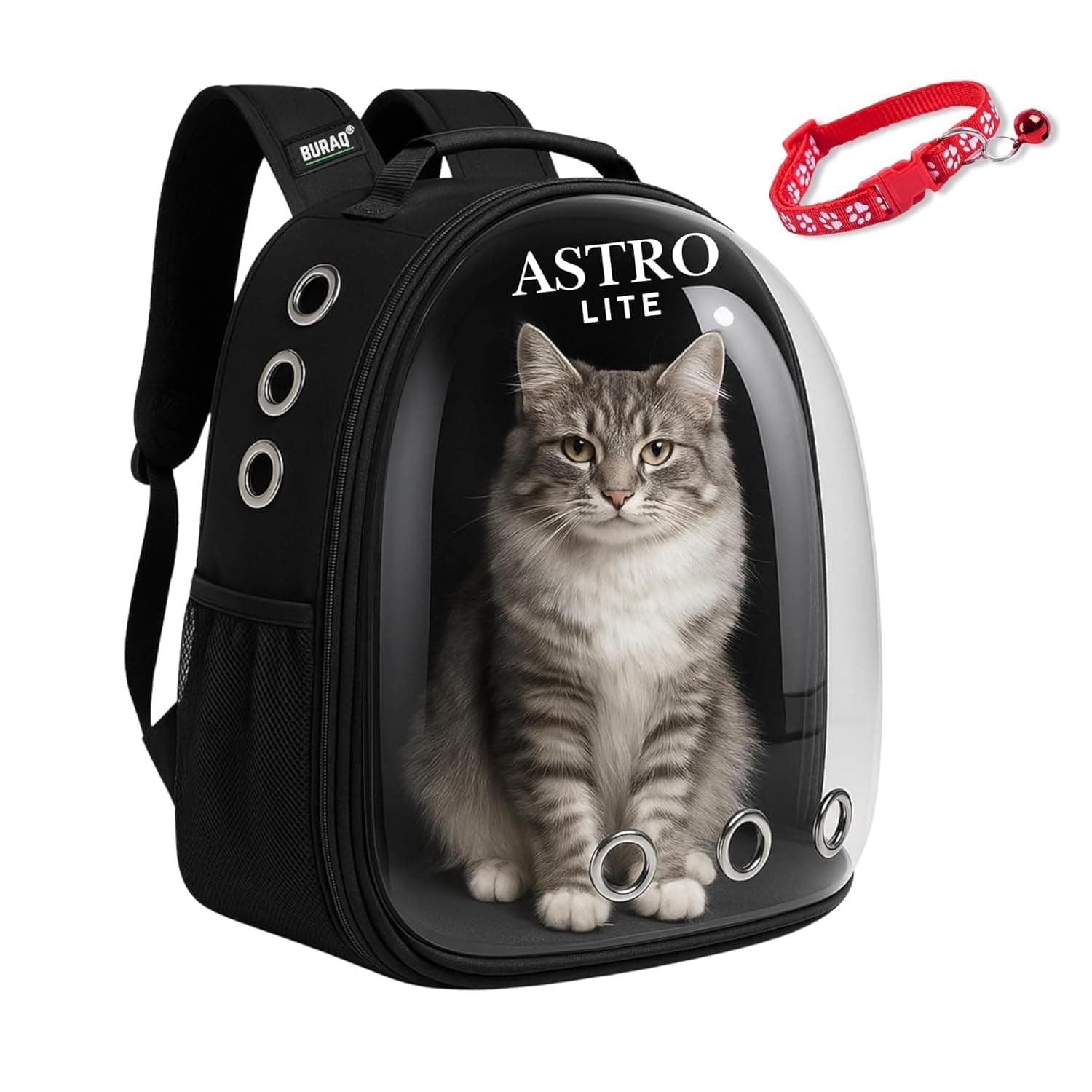 BURAQ Astronaut Space Transparent Capsule Breathable Airline-Approved, Ventilate Transparent Carrier Backpack with Leash for Travel ((Astro - Black))