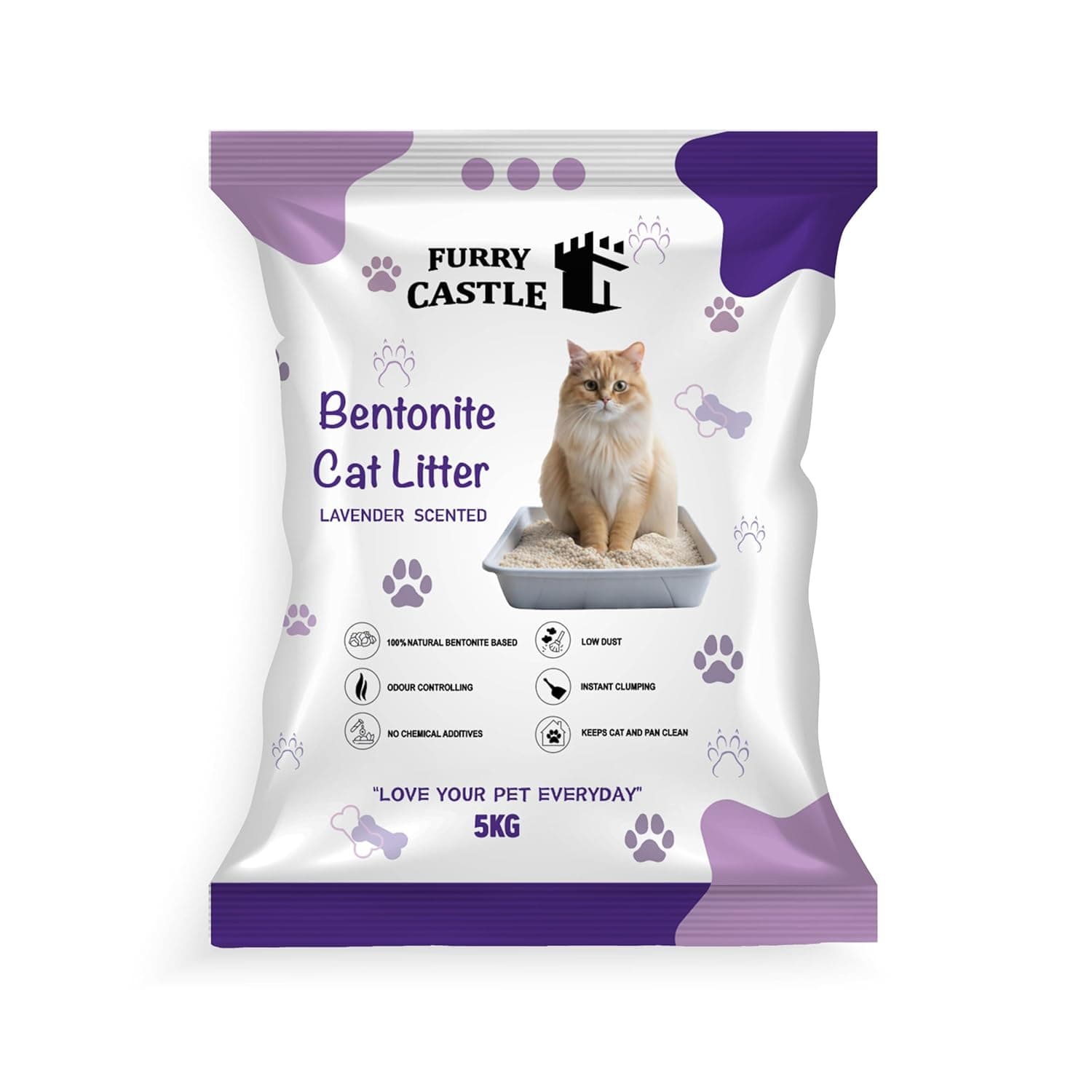 Cat Litter Lavender 5Kg | Advanced Clumping Bentonite Sand | 99.9% Dust Free | Scoopable Scented Litter | Superior Odour Control | Paw-Friendly | Suitable for All Cat Breeds (Pack of 1)