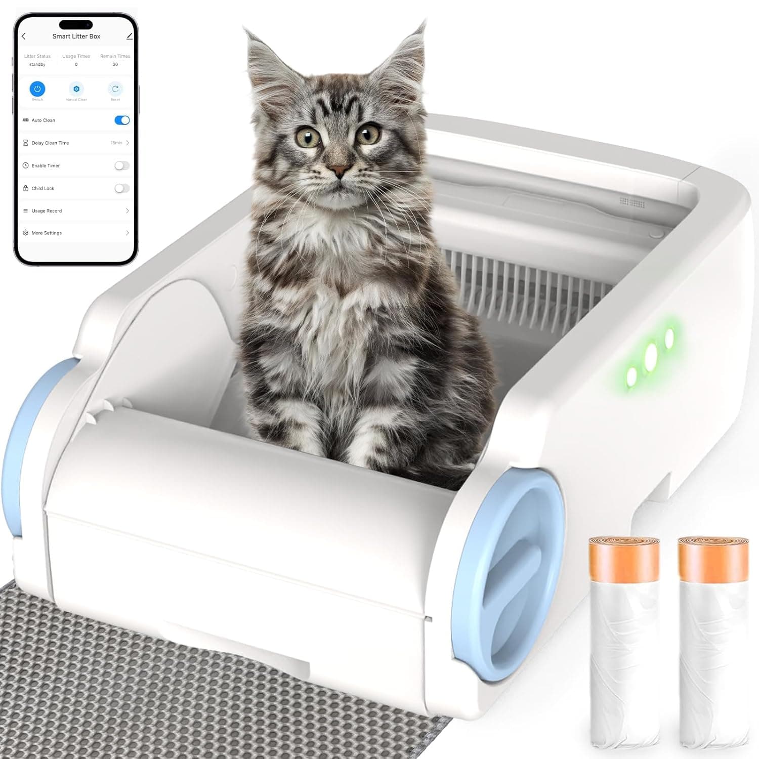 Smart Automatic Self-Cleaning Litter Box, Multiple Cat Design, App Control, Safety Sensors