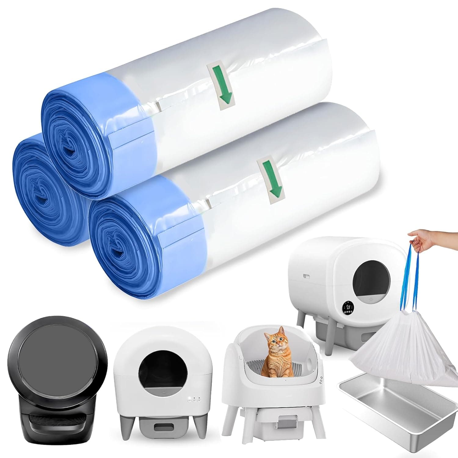 Self Cleaning Cat Litter Box Liners-60 Counts, Extra Thick Litter Bags for Automatic Cat Litter Box Robot with Drawstring Trash Bags