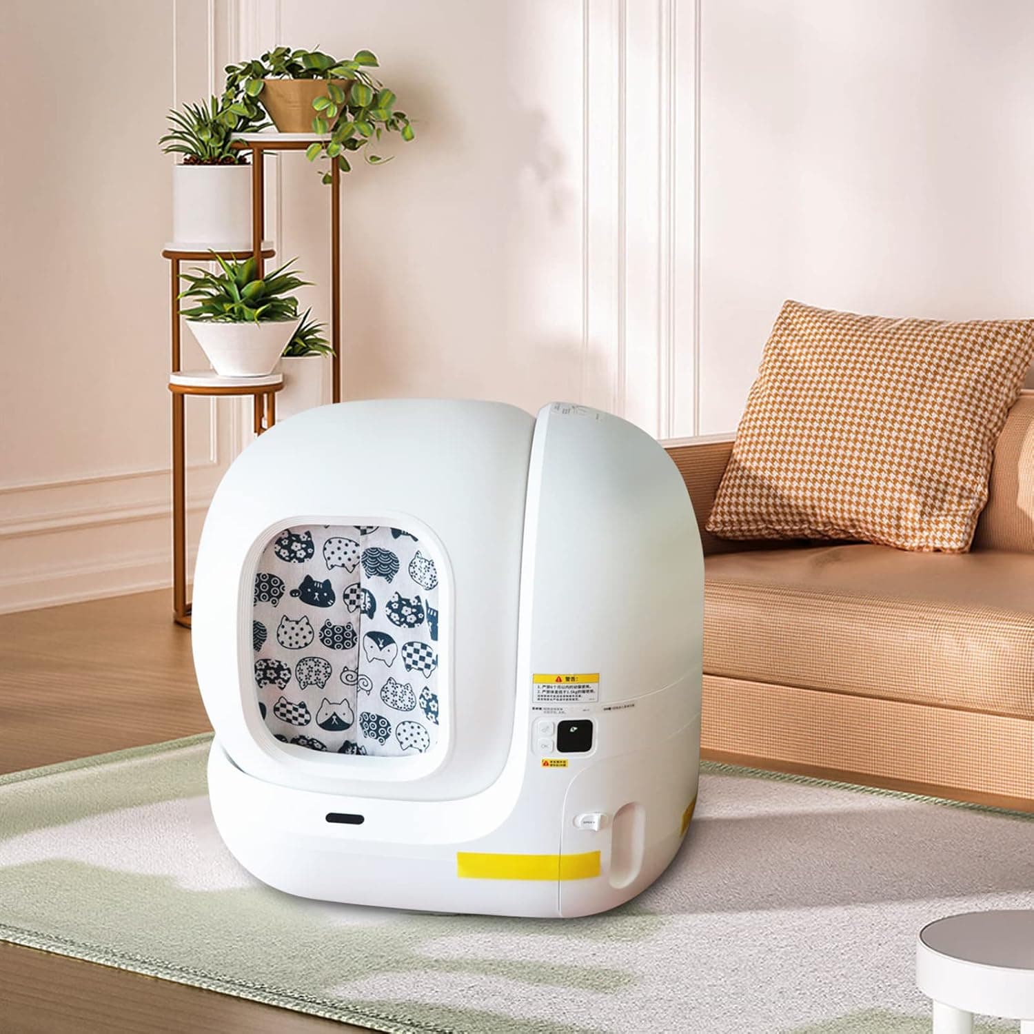 Cat Litter Box Curtain, Washable Litter Box Door Cover, Litter Box Curtain for Enclosed Self-Cleaning Boxs -White Square 11''LX10''W (Curtain Only)