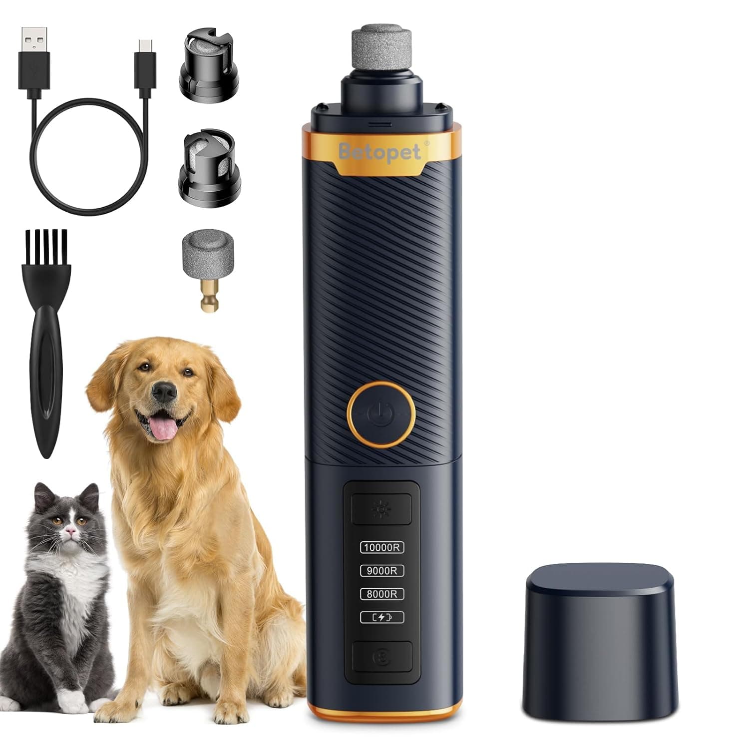 Upgraded Dog Nail Grinder Quiet - 3-Speed Professional Dog Nail Trimmers with 2 LED Lights for Large Medium Small Dogs/Cats, Electric Pet Nail Grinder for Dogs with Dust Cap