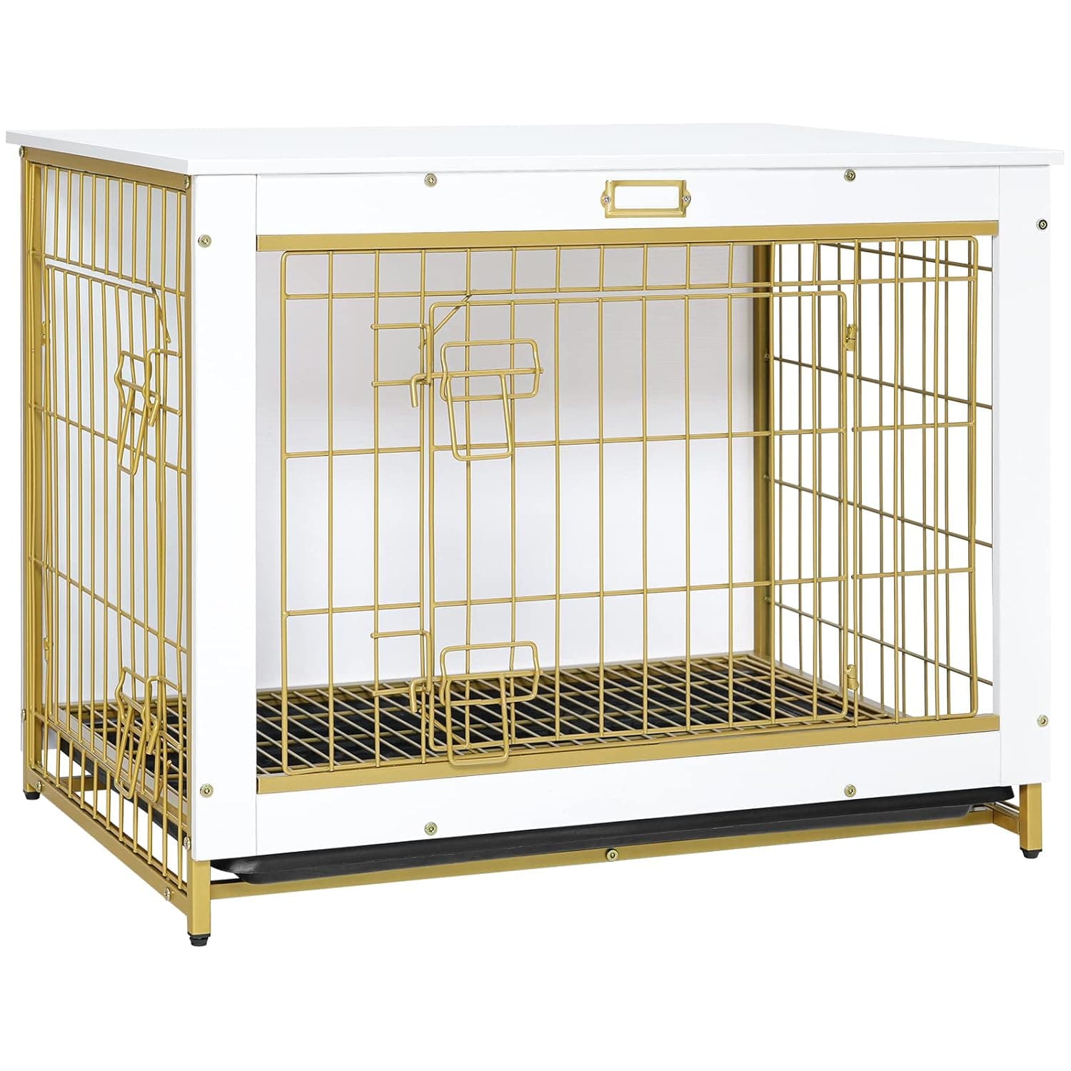 HOOBRO Dog Crate Furniture, Large Dog Kennel, Wooden Pet Furniture with Pull-Out Tray, Home and Indoor Use, Double Doors Modern Side End Table for Medium/Large/Small Dog, White DW802GW03