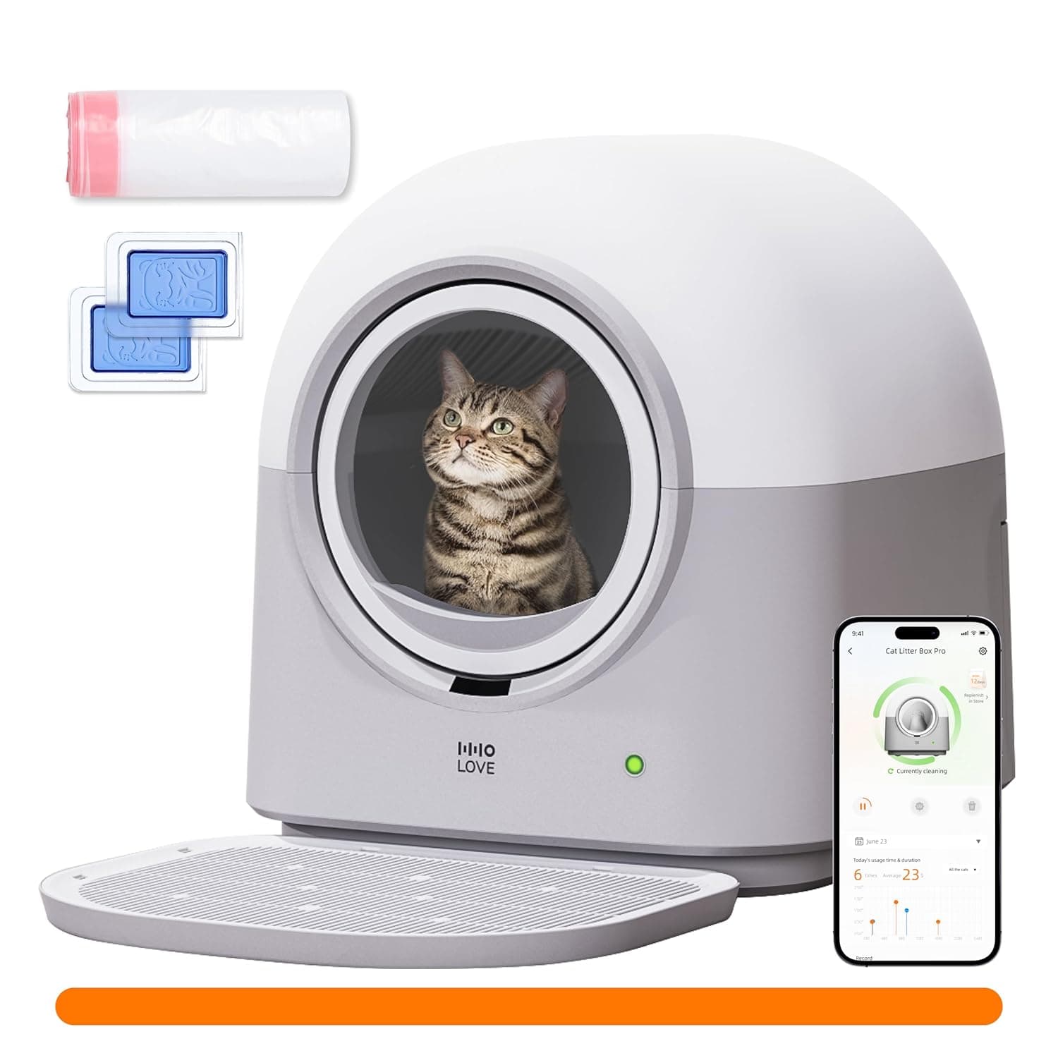 HHOLOVE Self Cleaning Cat Litter Box TY-Pro, 60L Extra Large Open Automatic Cat Litter Box App Control, Smart Litter Box Anti-Pinch for Multi Cats 3-22lbs, Advanced Odor Control with Mat&Liner (Grey)