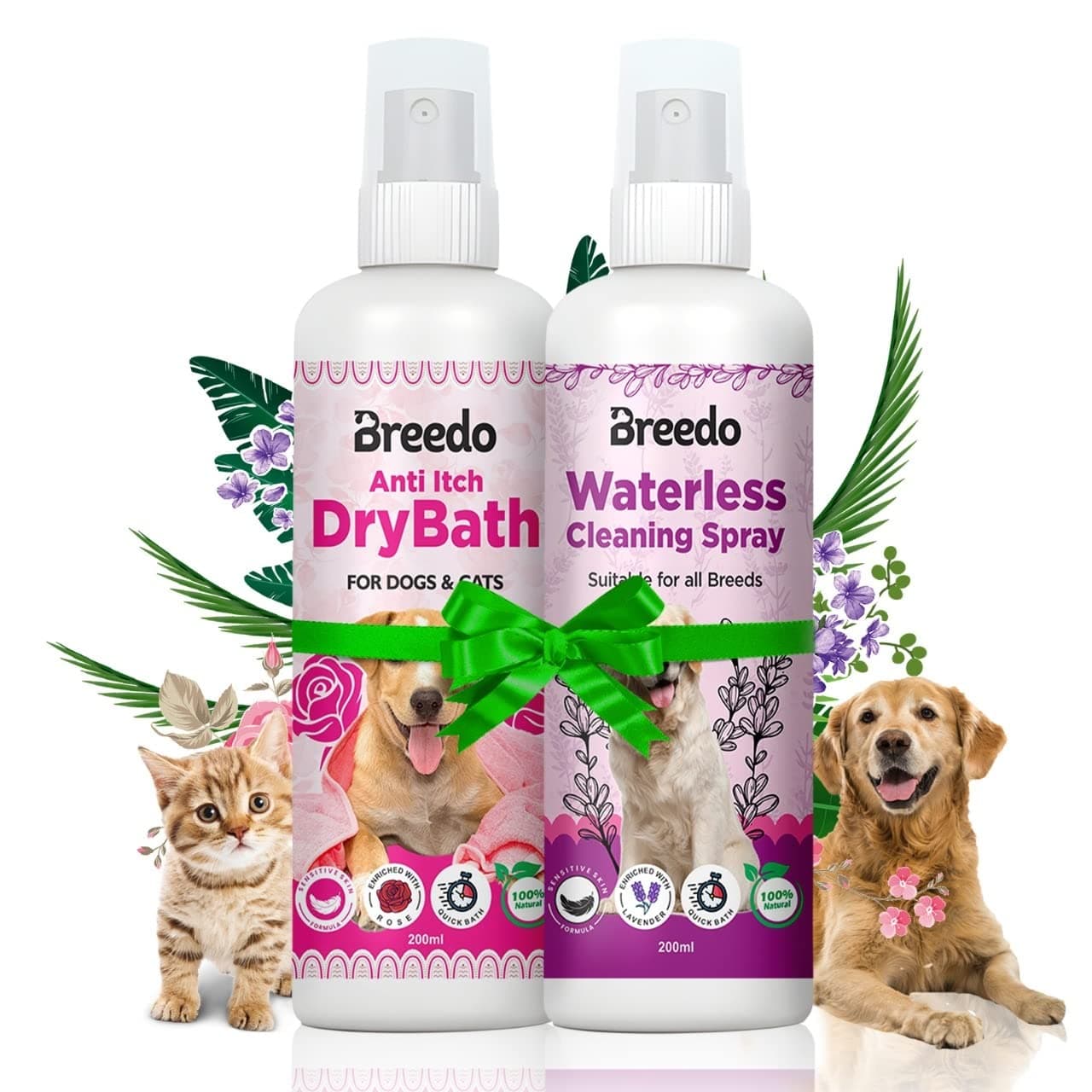 (Combo of 2) Dog Rose+Lavender Conditioning Waterless Shampoo Spray for Dogs & Puppy Dry/Waterless Dog Shampoo(400 ml)|Maintains Overall Skin Health and Nourishing Hair.