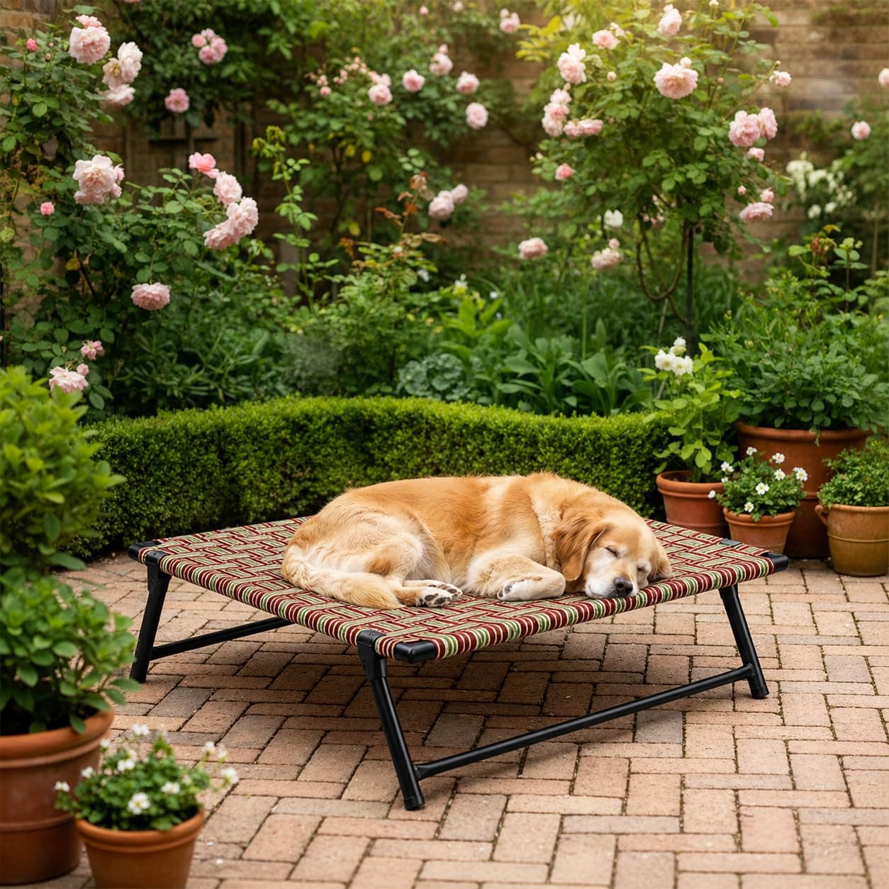 Elevated Dog Bed – Medium Cooling Pet Cot (36x24x12 Inch), Breathable Mesh, Indoor & Outdoor Bed with Skid-Resistant Feet, Frame Large Sized Portable (oNE_Set_pET_Bed)