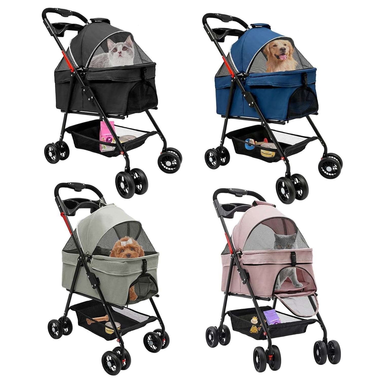 Mann Mart‚Pet Stroller: Foldable & Detachable Dog Cat Carrier with Shock Absorption for Easy Travel
