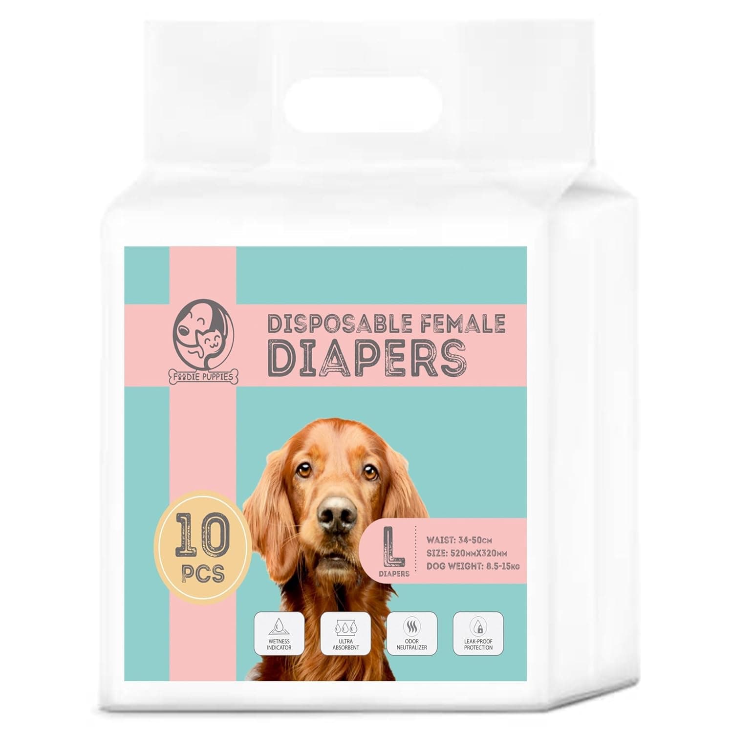 Foodie Puppies Dogs Disposable Diapers for Female Dog - (10Pcs, Large) | Diaper Pants/Sanitary Cotton Underwear Nappy | Leak-Proof, Ultra-Absorbant | Daily and Travelling Purpose