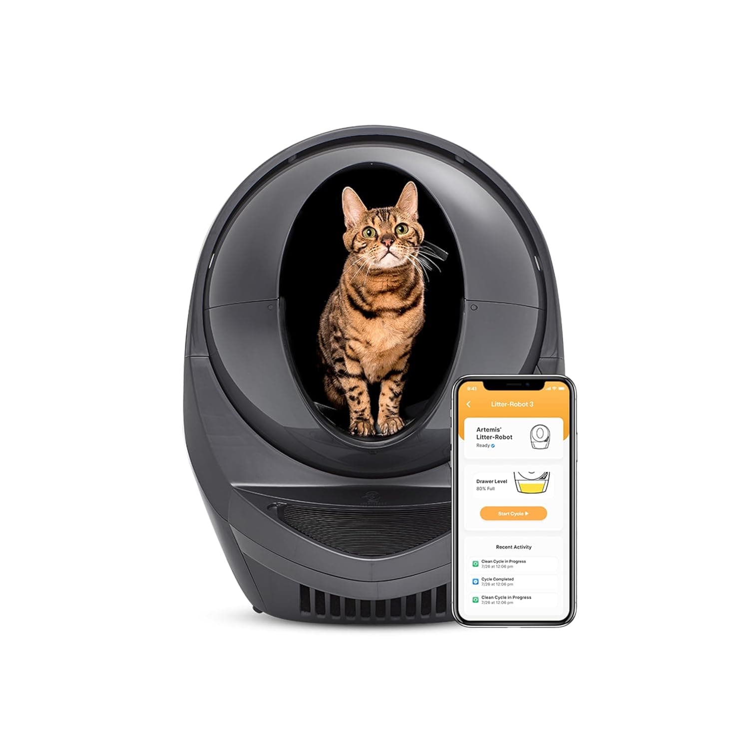 Whisker Litter-Robot 3 Connect , Grey - Automatic, Self-Cleaning Cat Litter Box, Helps Reduce Litter Box Odors, Works with Almost Any Clumping Litter, Care 1-Year Warranty