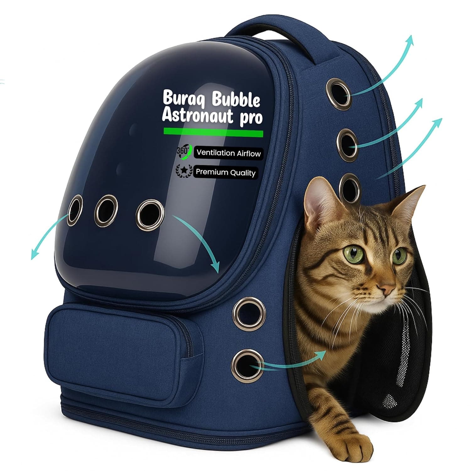 Buraq Bubble Transparent Window Cat Backpack Carrier, Breathable & Ventilated, Comfortable & Spacious for Cats, Durable & Stylish Design (Navy Blue)