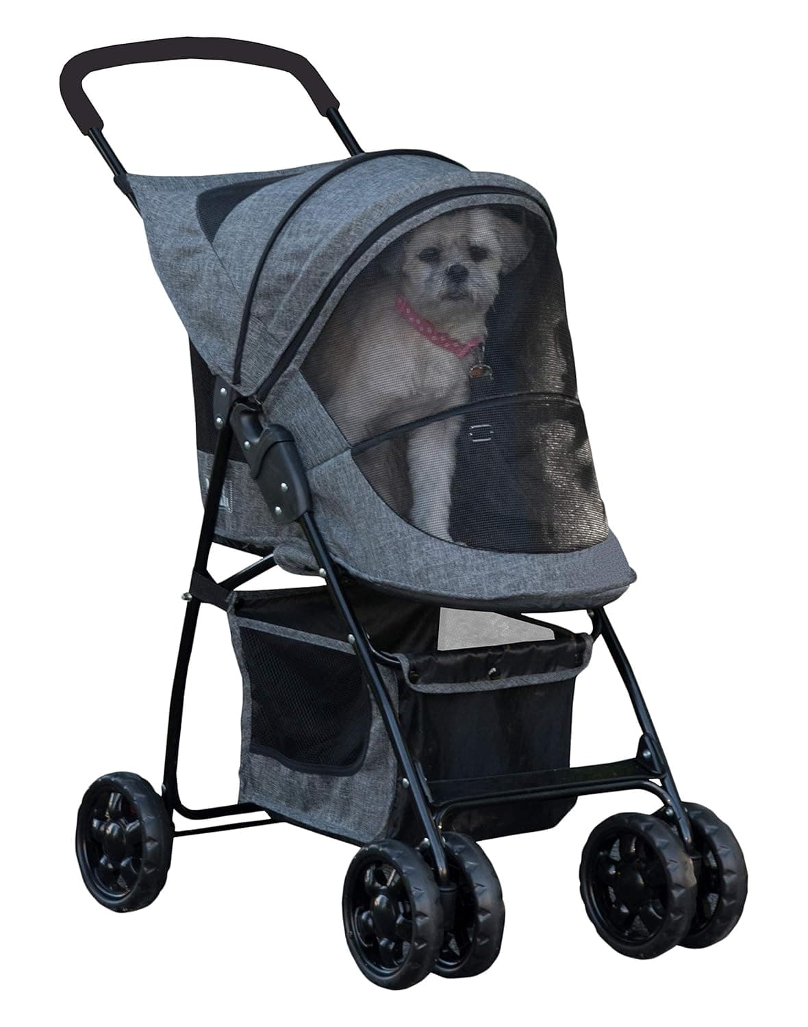 Pet Gear Happy Trails Pet Stroller for Cats/Dogs, Easy One-Hand Fold with Removable Liner, Storage Basket + Cup Holder, Mesh Ventilation